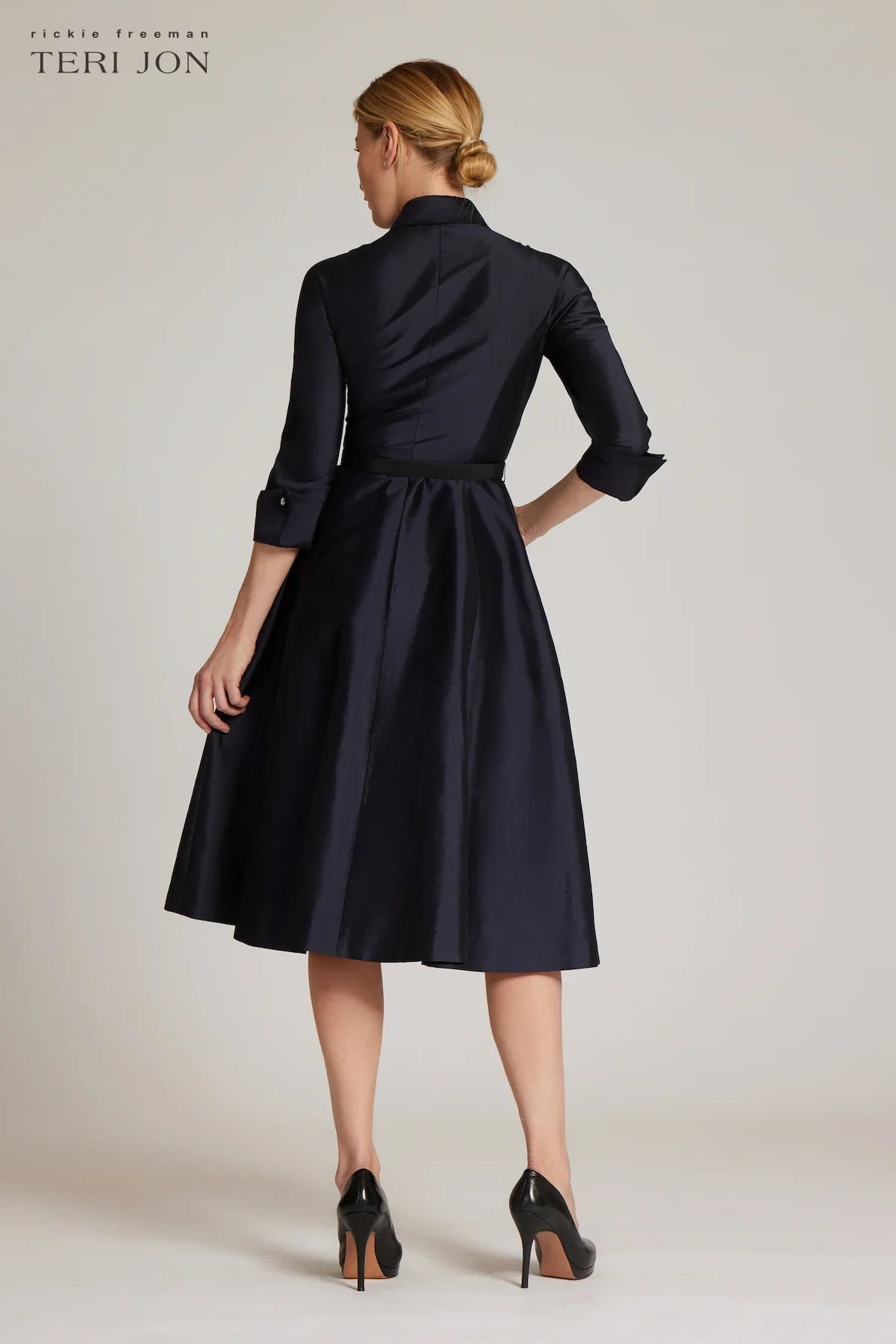 Teri Jon 3/4 Sleeve Belted Taffeta Shirtdress 69224 - Image 4