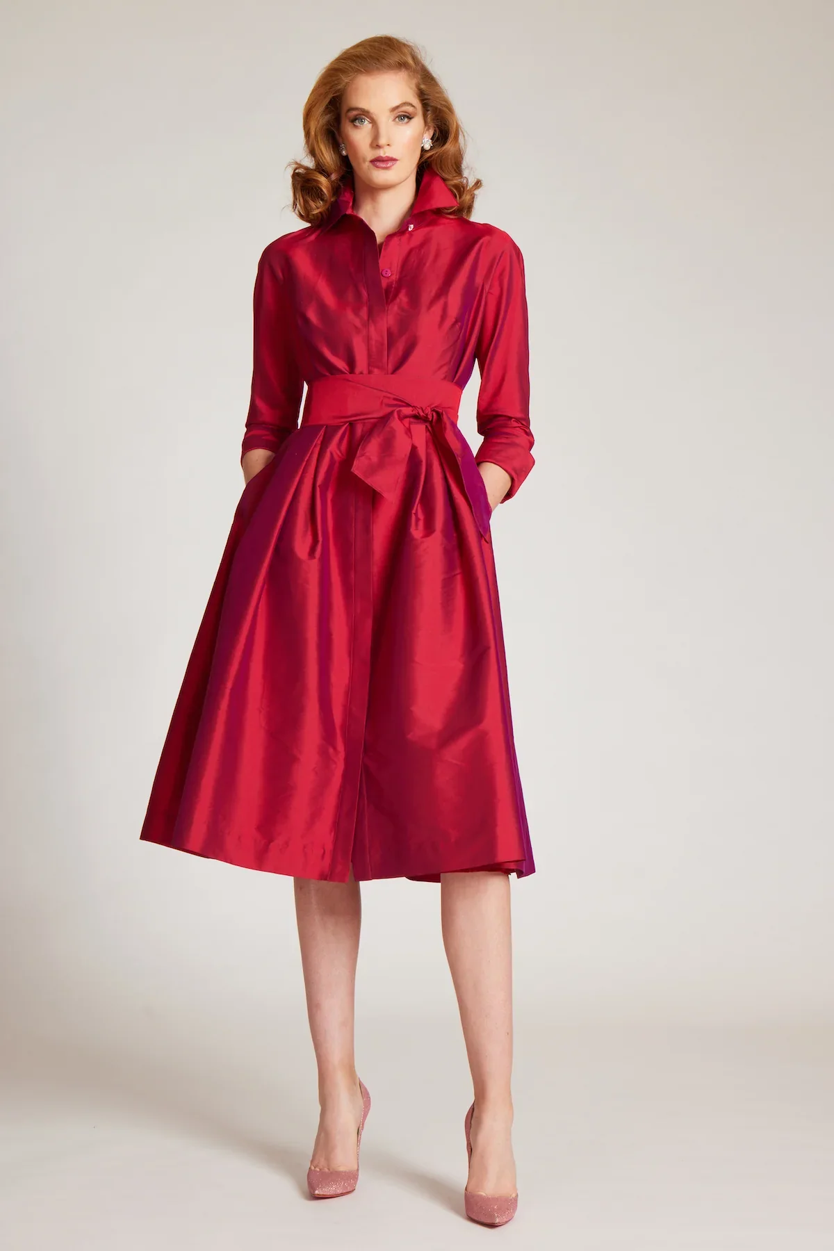 Teri Jon 3/4 Sleeve Belted Taffeta Shirtdress 69224 - Image 7