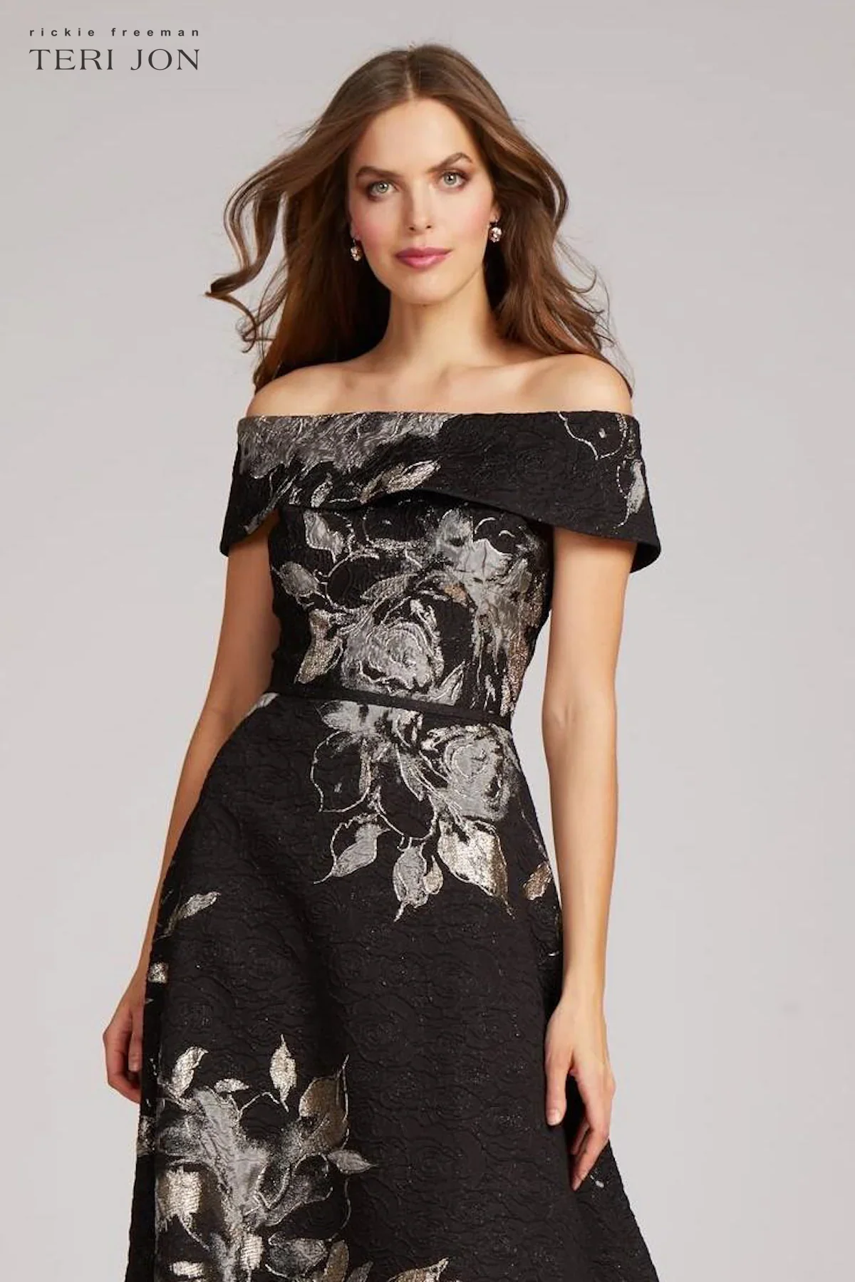 Teri Jon Floral Jacquard Off the Shoulder Gown 217048 - Image 2
