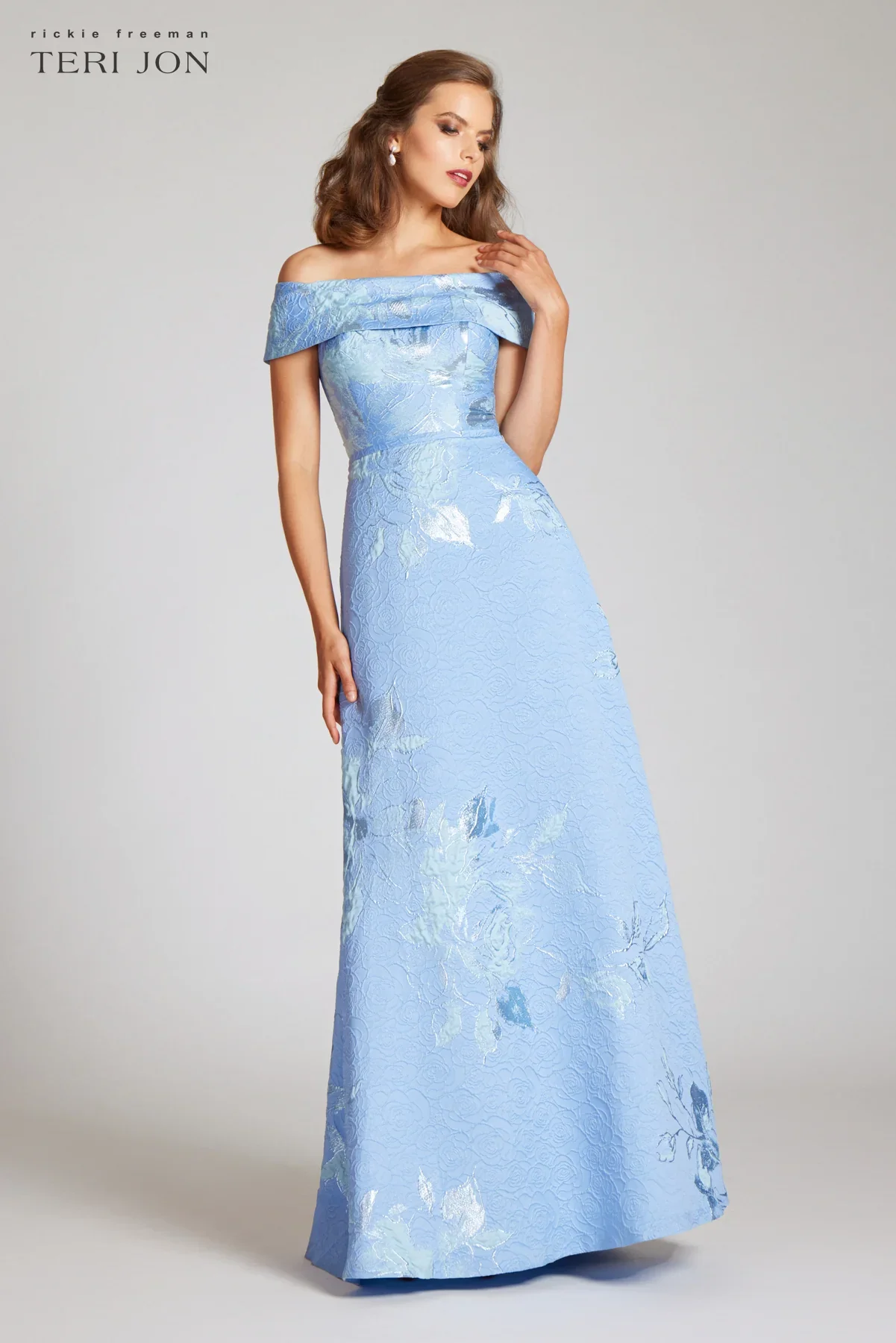 Teri Jon Floral Jacquard Off the Shoulder Gown 217048 - Image 7