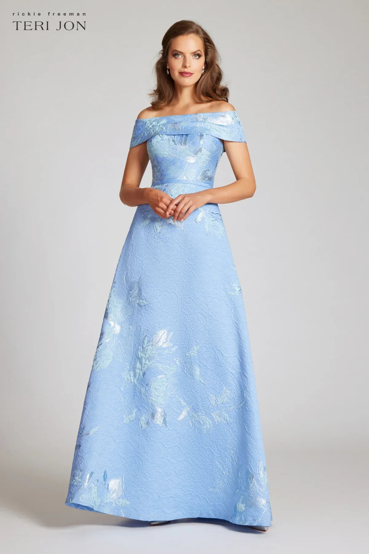 Teri Jon Floral Jacquard Off the Shoulder Gown 217048 - Image 9