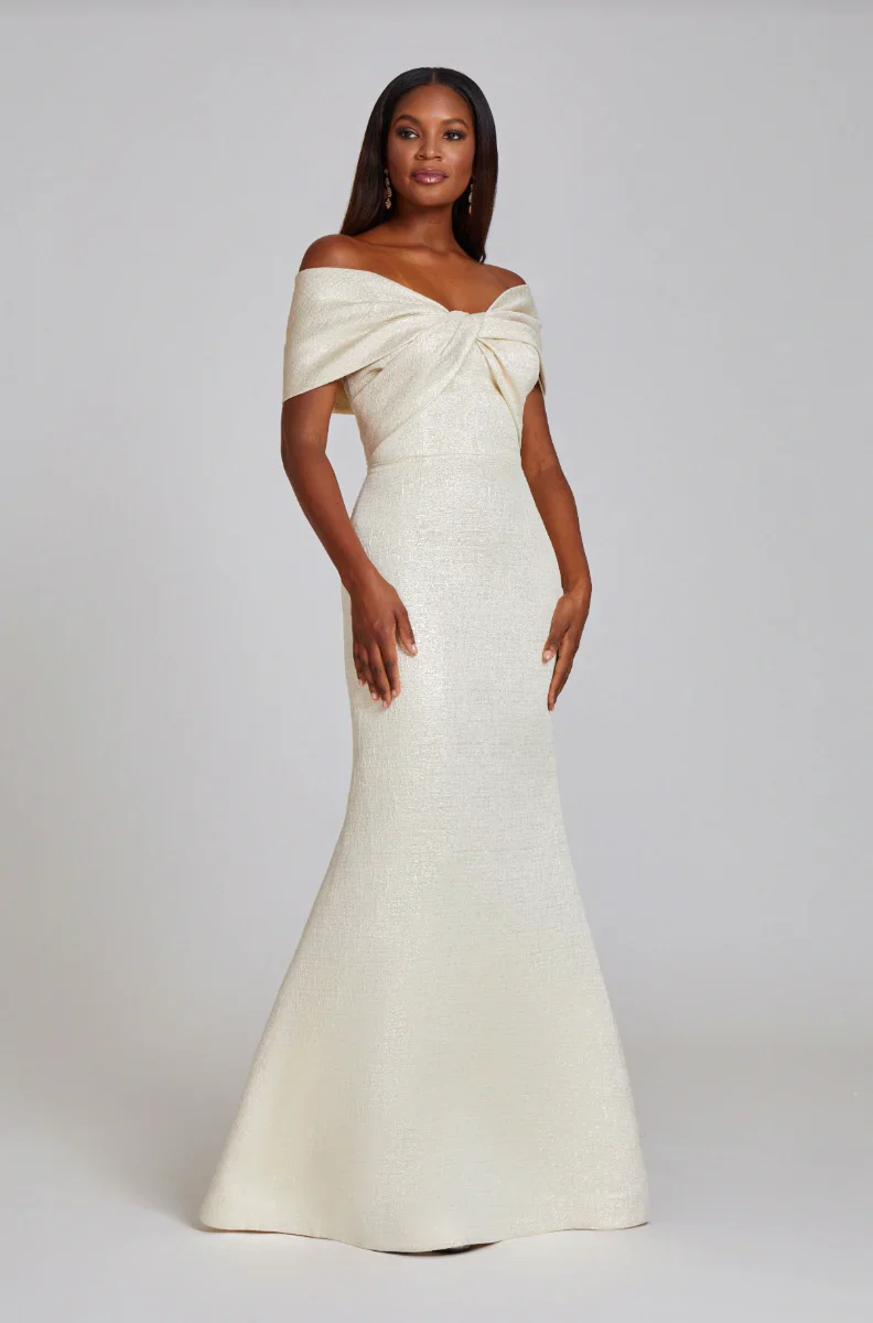 Teri Jon Jacquard Twist Bodice Off Shoulder Evening Dress 239042 - Image 12