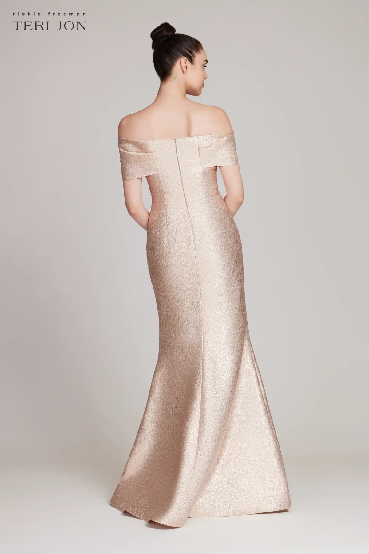 Teri Jon Jacquard Twist Bodice Off Shoulder Evening Dress 239042 - Image 3