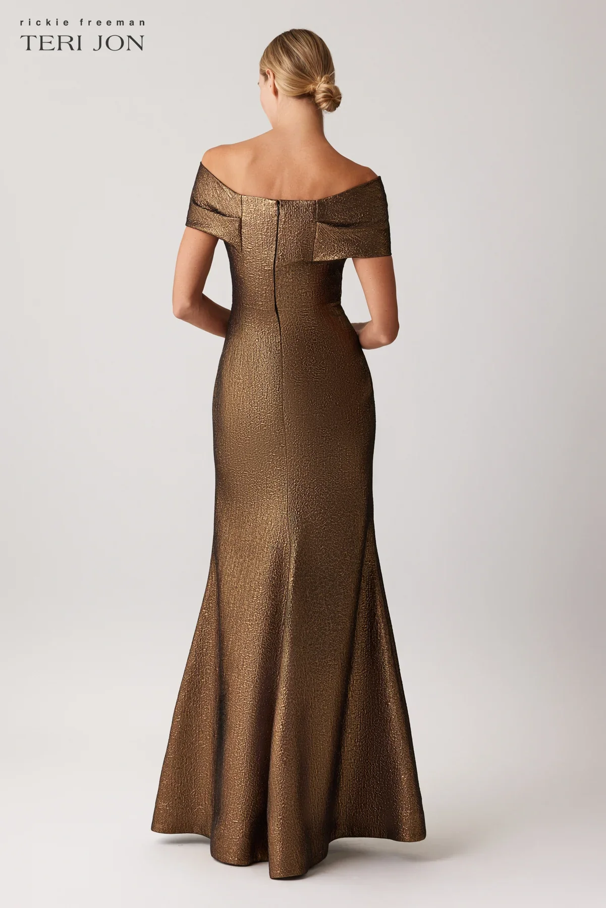 Teri Jon Jacquard Twist Bodice Off Shoulder Evening Dress 239042 - Image 7