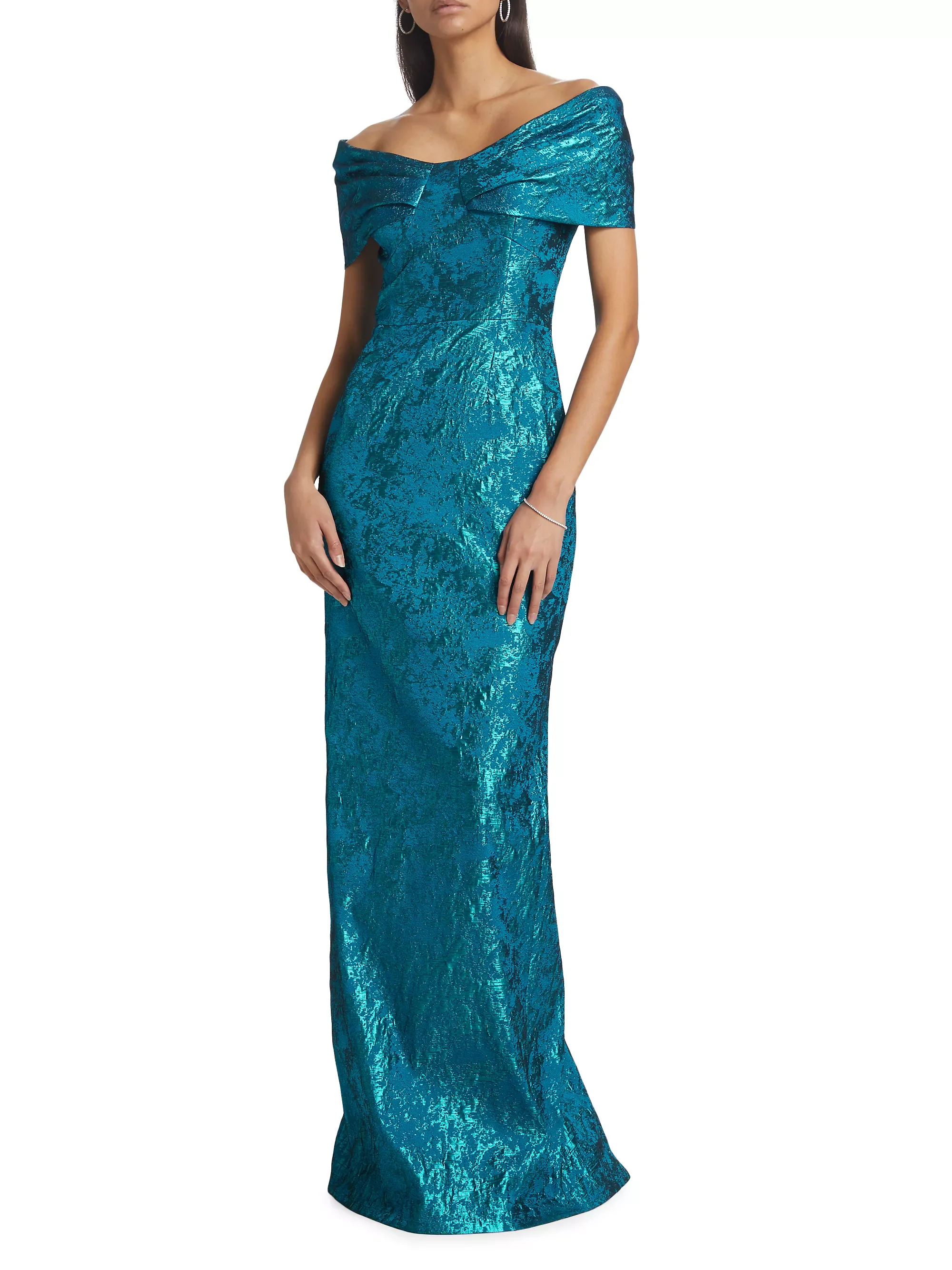 Teri Jon Metallic Jacquard Off-the-Shoulder Gown 237003 - Image 2