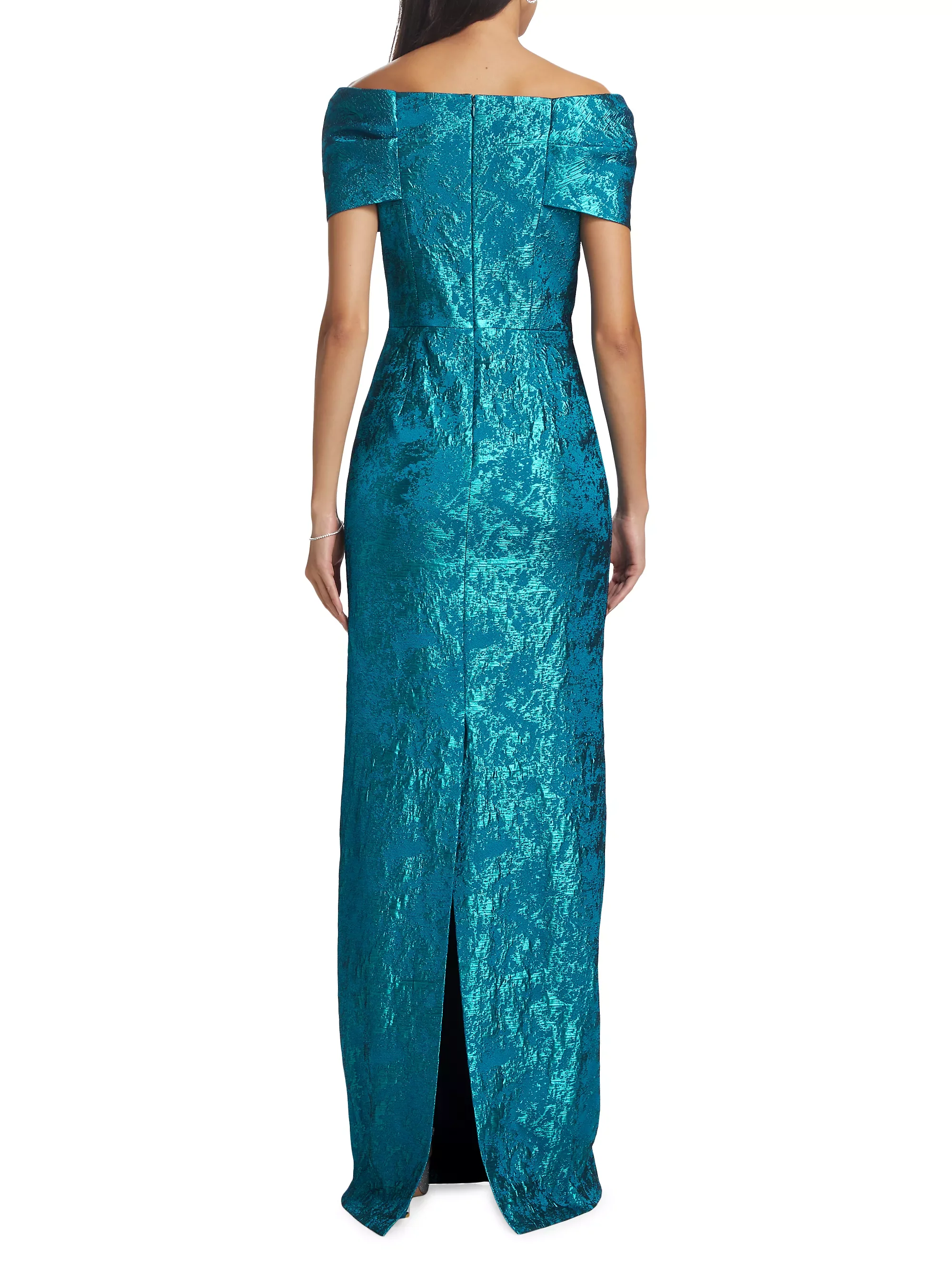 Teri Jon Metallic Jacquard Off-the-Shoulder Gown 237003 - Image 3