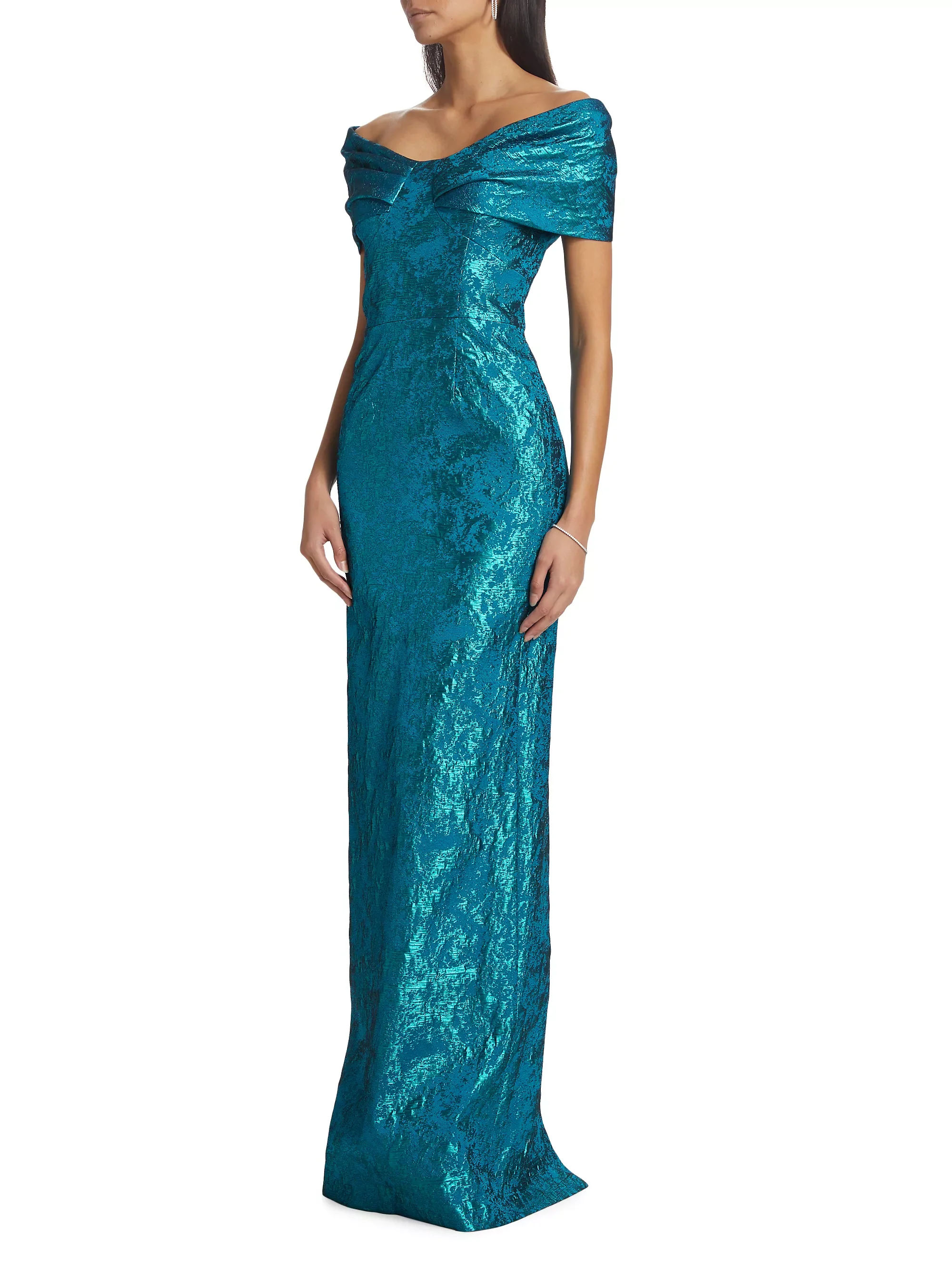 Teri Jon Metallic Jacquard Off-the-Shoulder Gown 237003 - Image 4