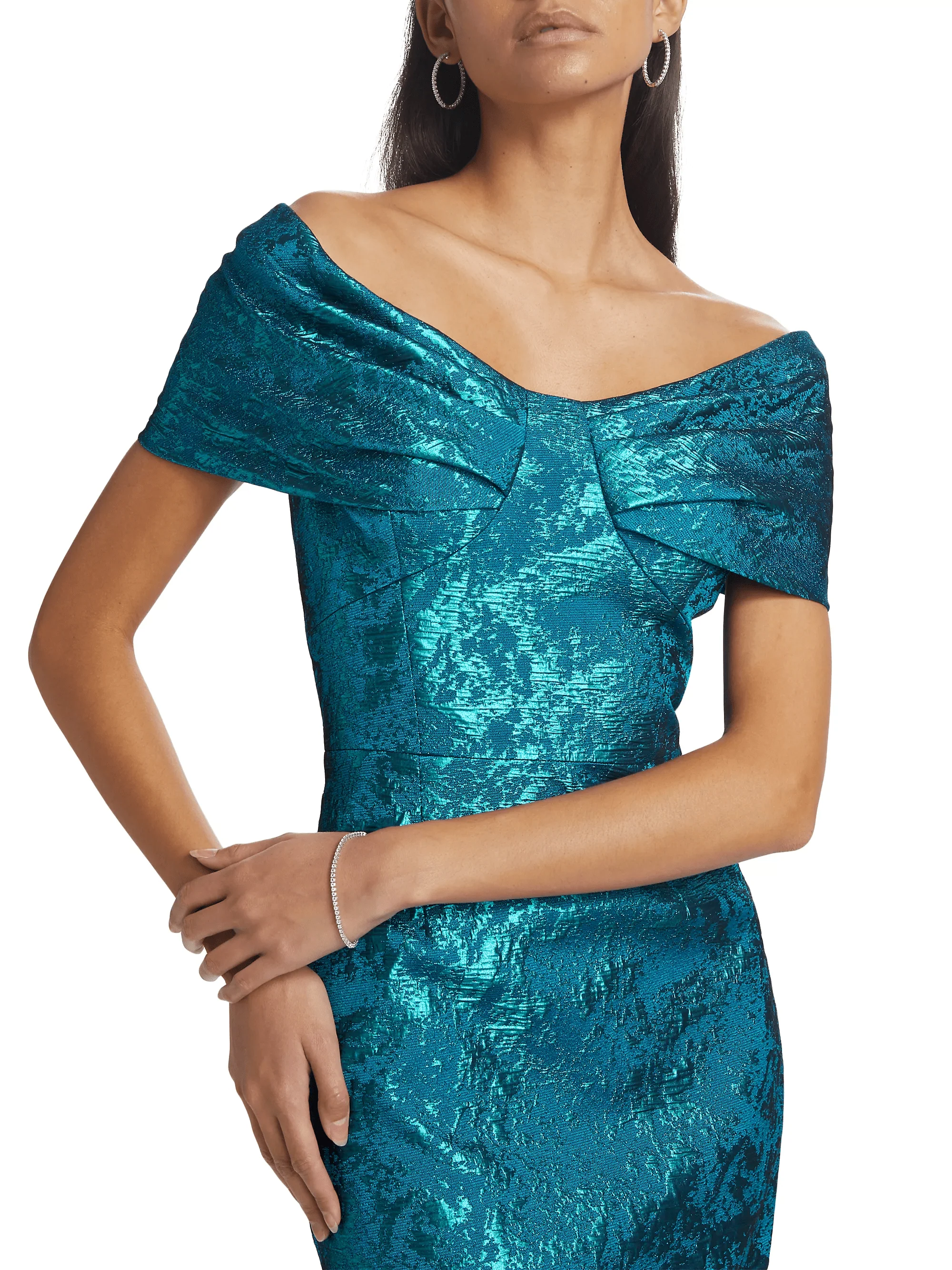 Teri Jon Metallic Jacquard Off-the-Shoulder Gown 237003 - Image 5
