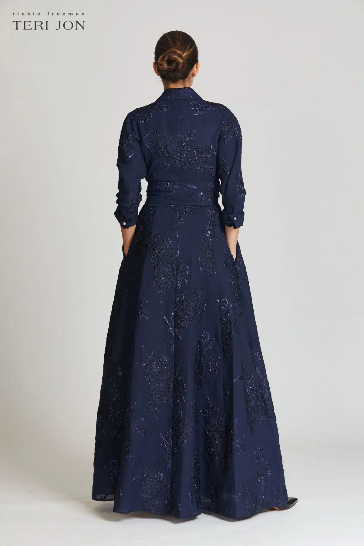 Teri Jon Metallic Jacquard Shirtdress Evening Gown 207015 - Image 2