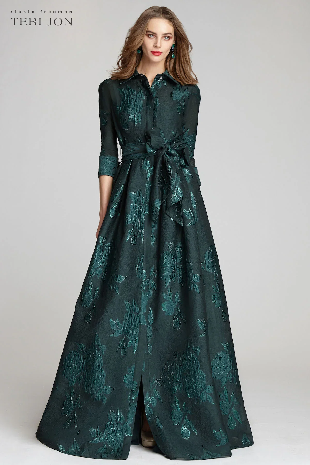 Teri Jon Metallic Jacquard Shirtdress Evening Gown 207015 - Image 3