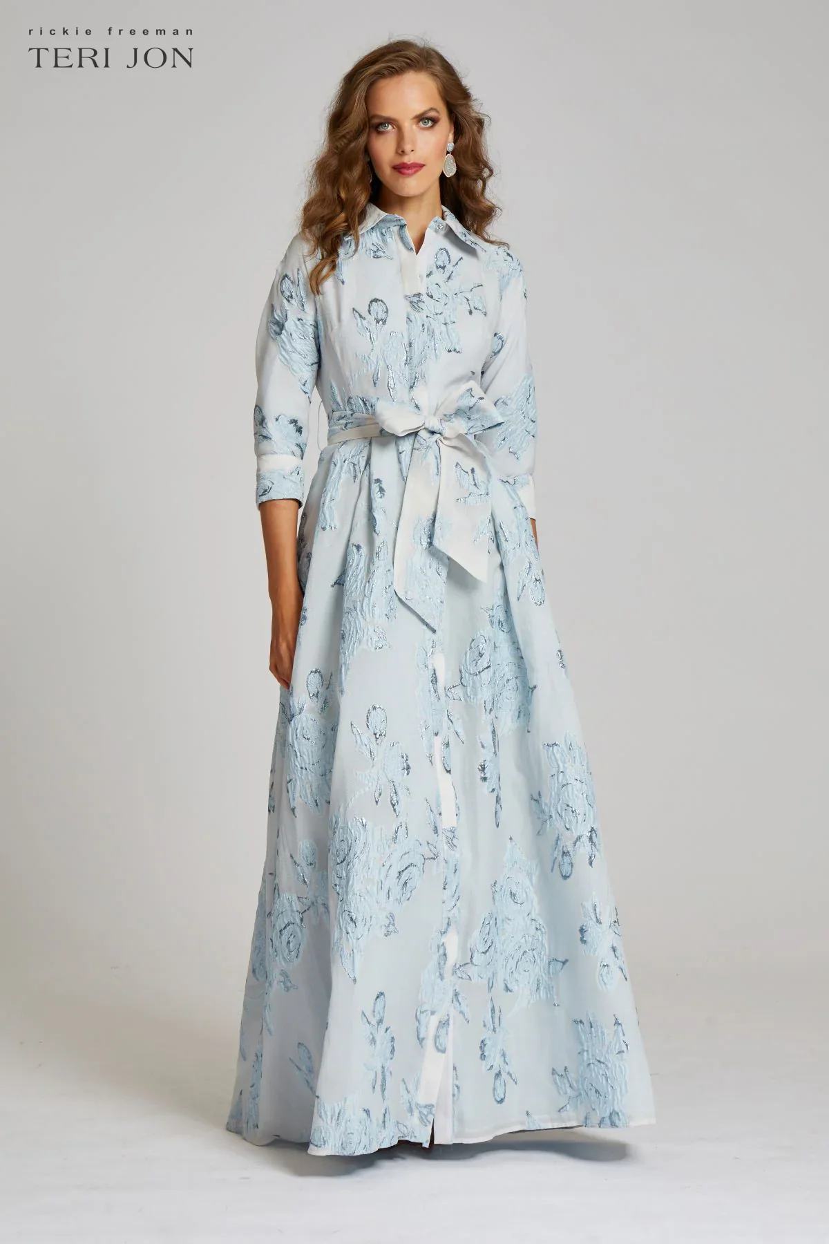 Teri Jon Metallic Jacquard Shirtdress Evening Gown 207015 - Image 5