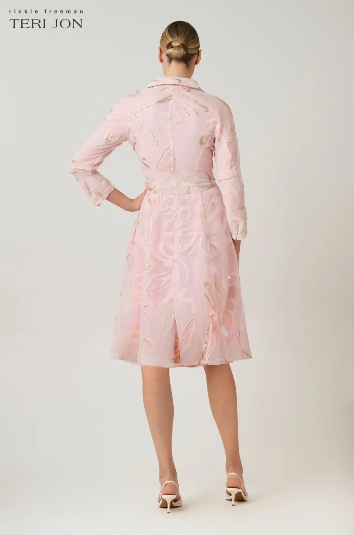 Teri Jon Metallic Organza Jacquard Shirt Dress 266263 - Image 2