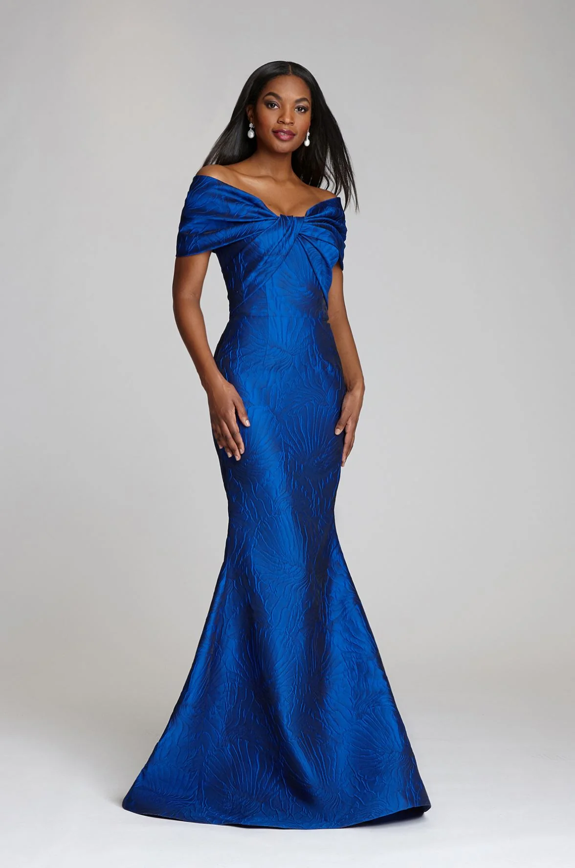 Teri Jon Off the Shoulder Jacquard Evening Dress 206026