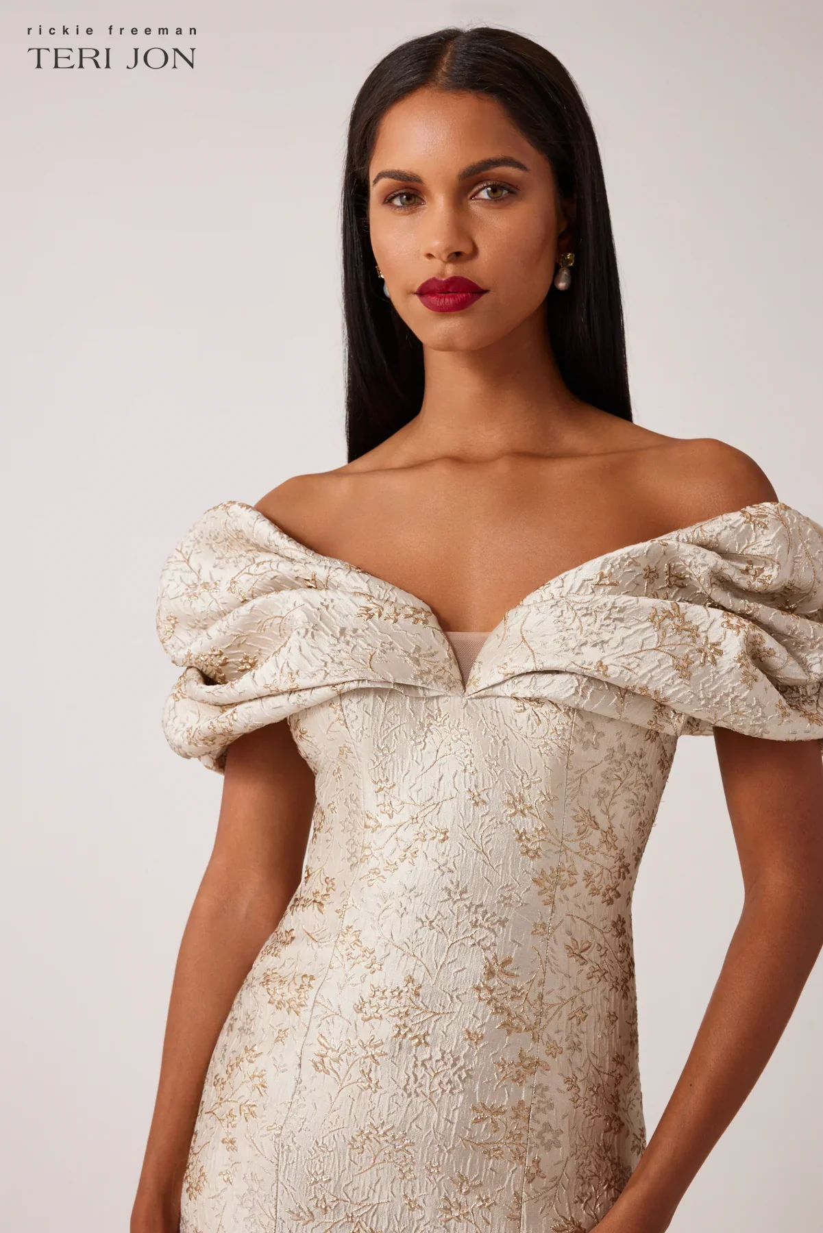 Teri Jon Off The Shoulder Jacquard Evening Gown 247061 - Image 2