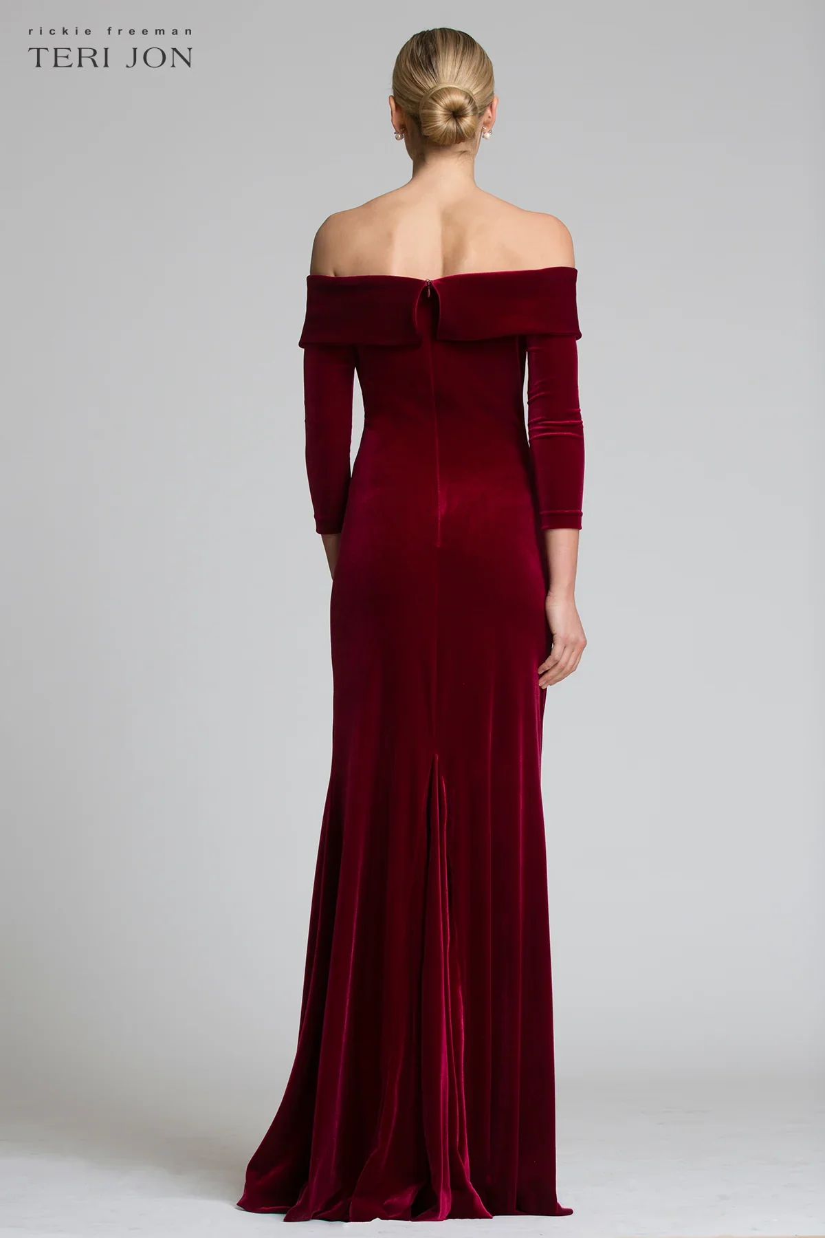 Teri Jon Off The Shoulder Stretch Velvet Evening Gown 67037 - Image 2