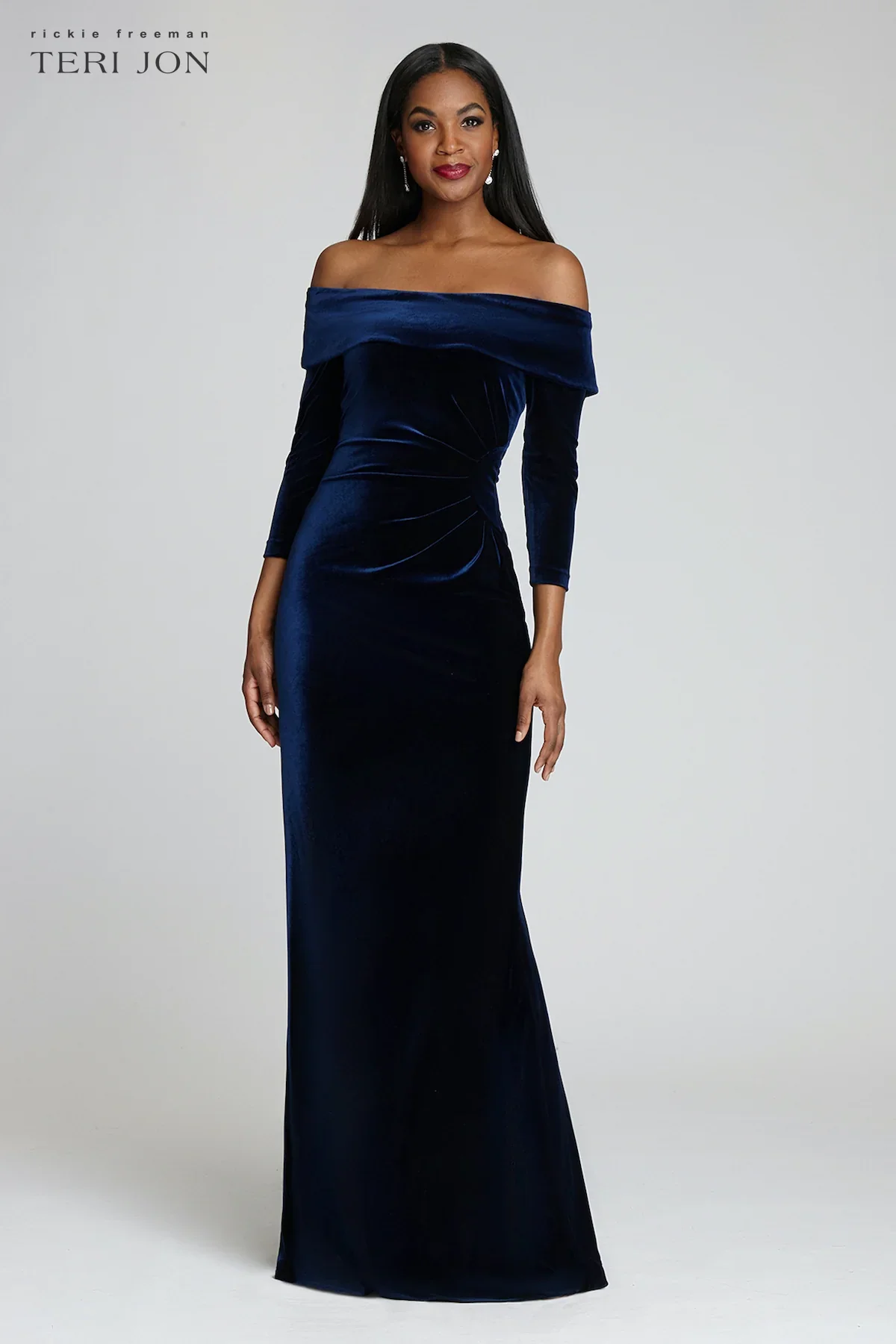 Teri Jon Off The Shoulder Stretch Velvet Evening Gown 67037 - Image 3