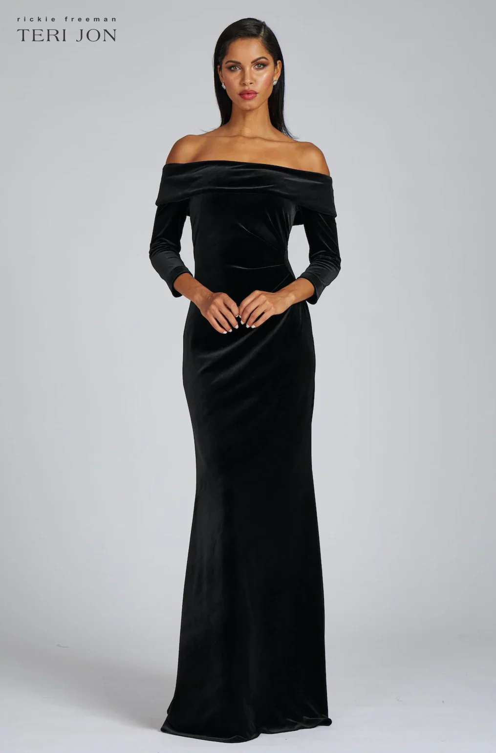 Teri Jon Off The Shoulder Stretch Velvet Evening Gown 67037 - Image 4