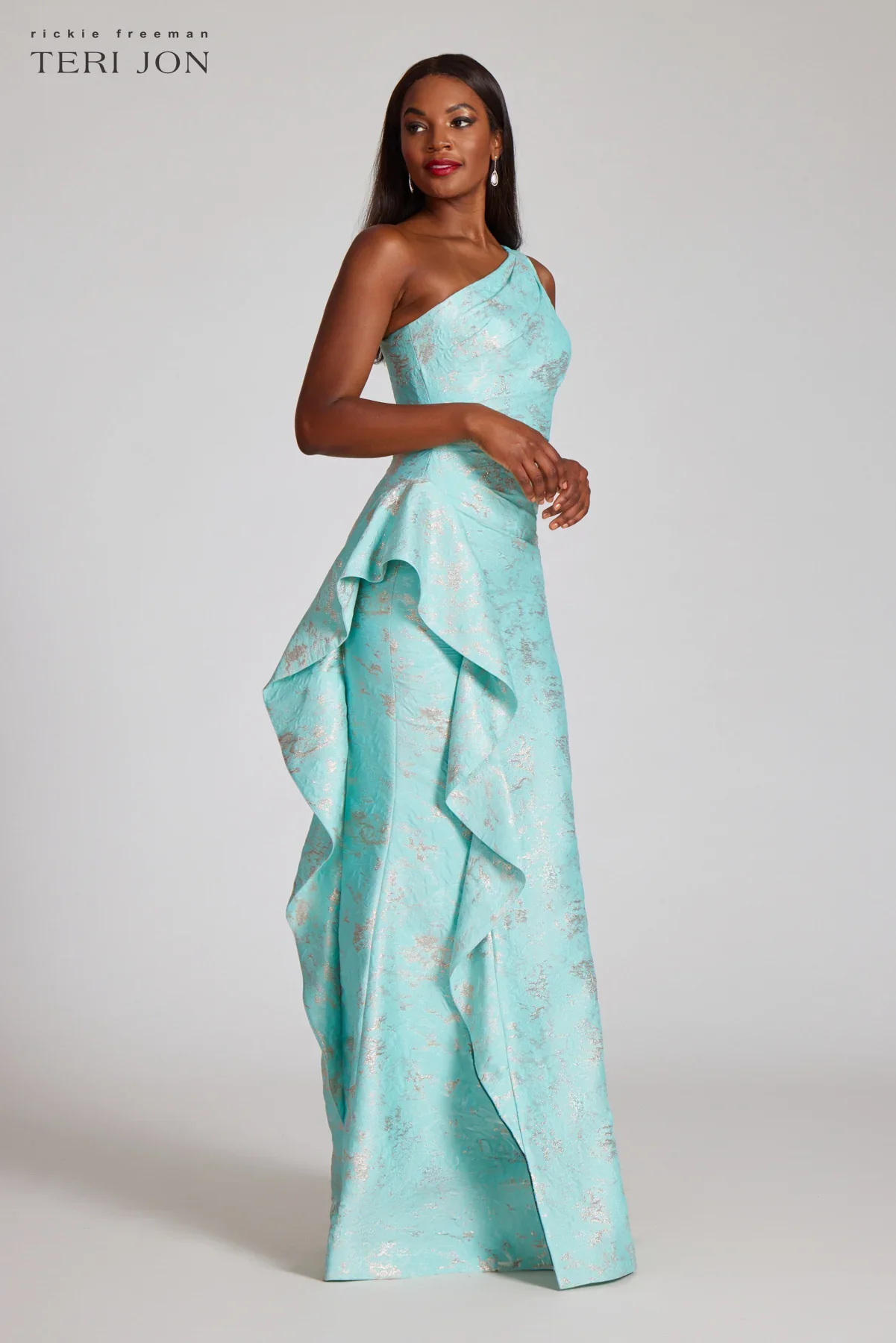 Teri Jon One Shoulder Jacquard Evening Dress 209064 - Image 10