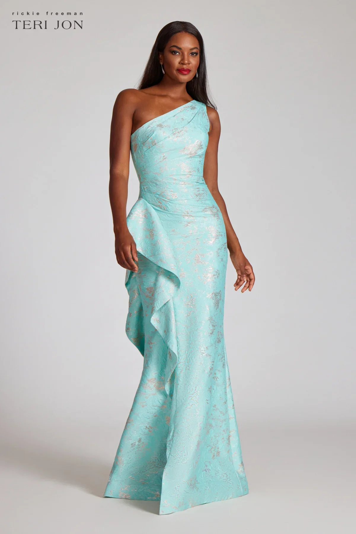 Teri Jon One Shoulder Jacquard Evening Dress 209064 - Image 13