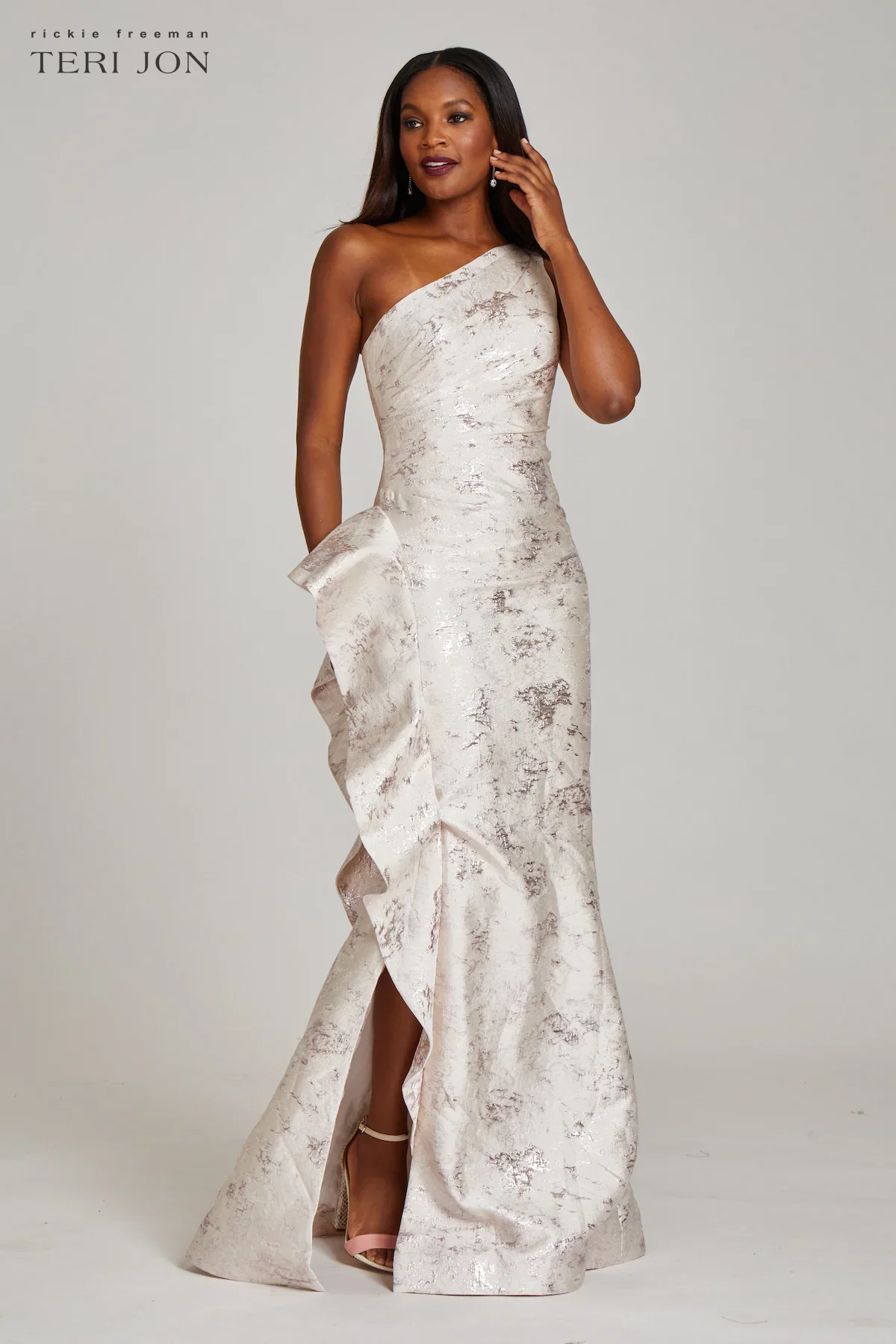 Teri Jon One Shoulder Jacquard Evening Dress 209064 - Image 20