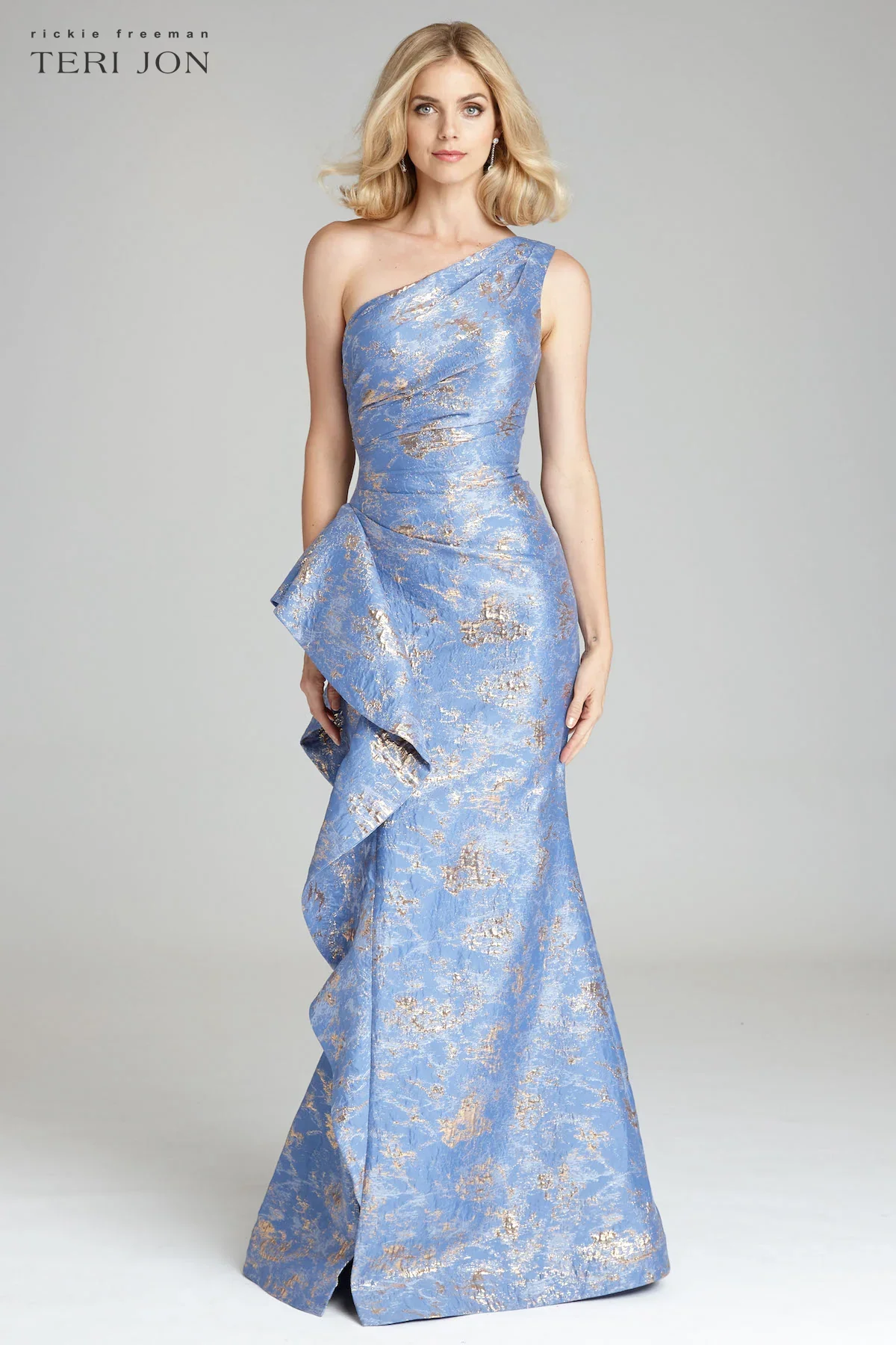 Teri Jon One Shoulder Jacquard Evening Dress 209064 - Image 3