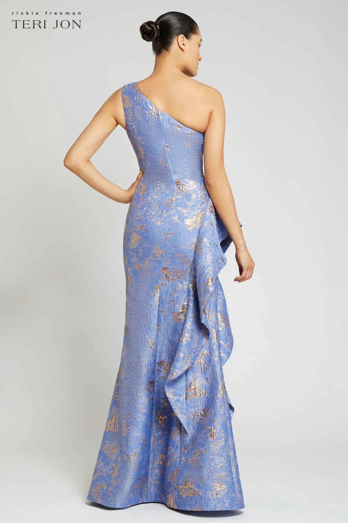 Teri Jon One Shoulder Jacquard Evening Dress 209064 - Image 4