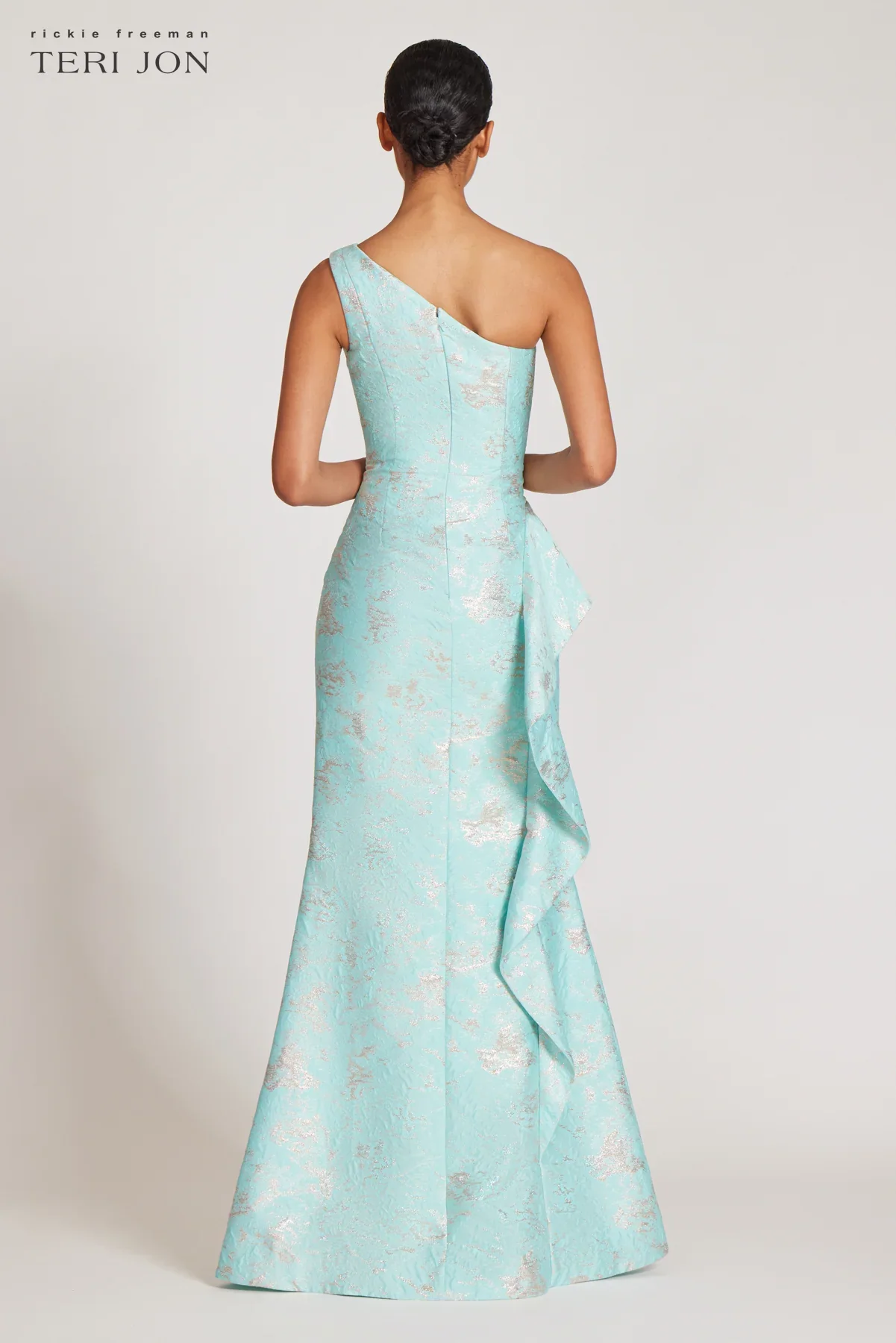 Teri Jon One Shoulder Jacquard Evening Dress 209064 - Image 9