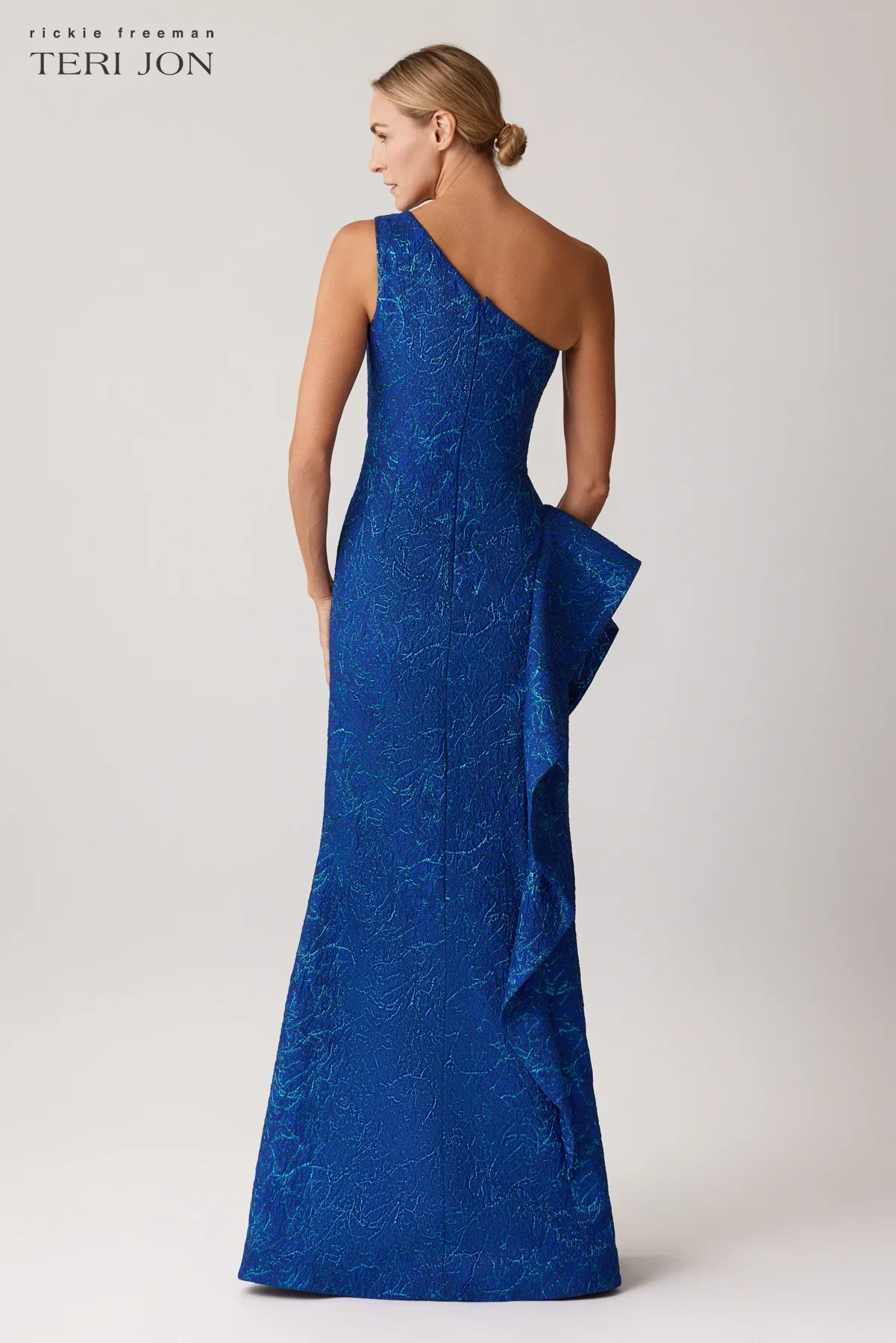 Teri Jon One Shoulder Side Ruffle Evening Gown 247089 - Image 3