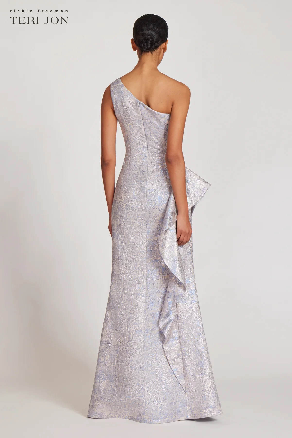 Teri Jon One Shoulder Side Ruffle Jacquard Gown 249095 - Image 3