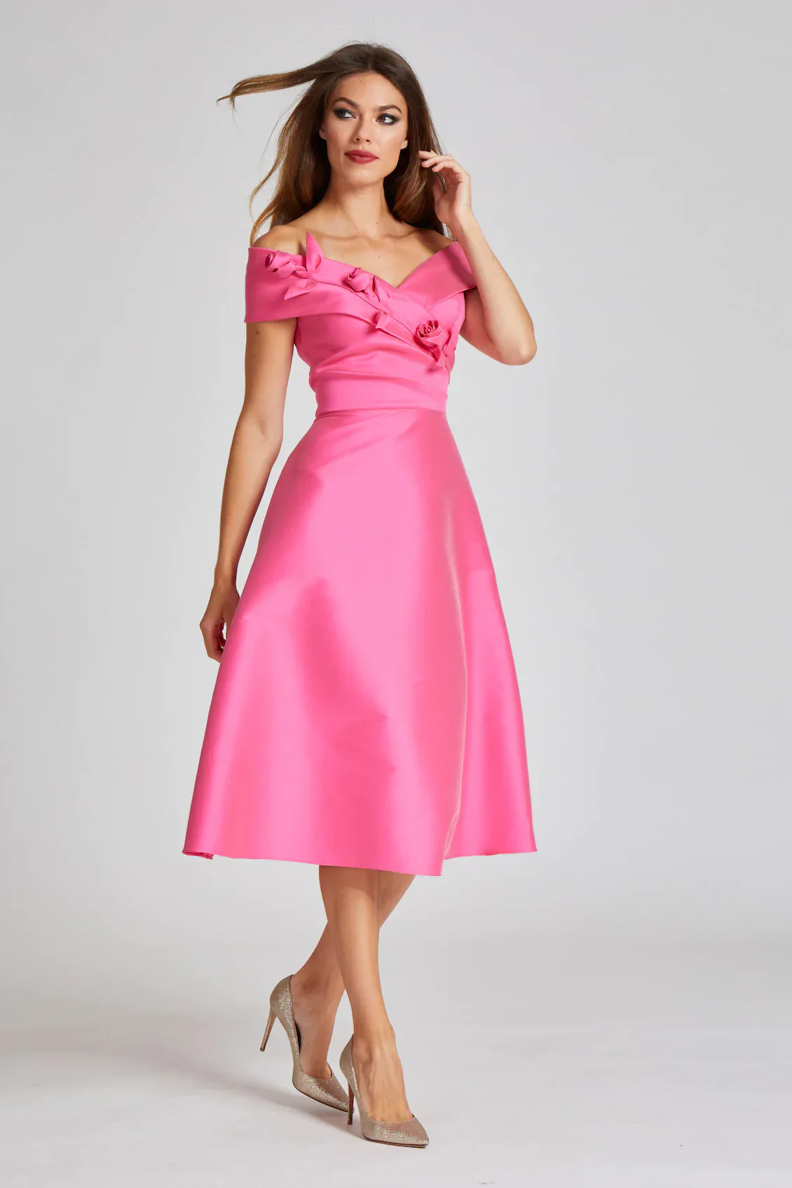 Teri Jon Stretch Gazar 3D Flower Trim Cocktail Dress 239224