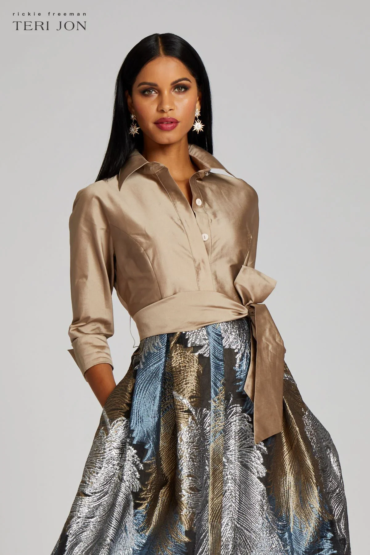Teri Jon Taffeta Shirt Dress 229016 - Image 2