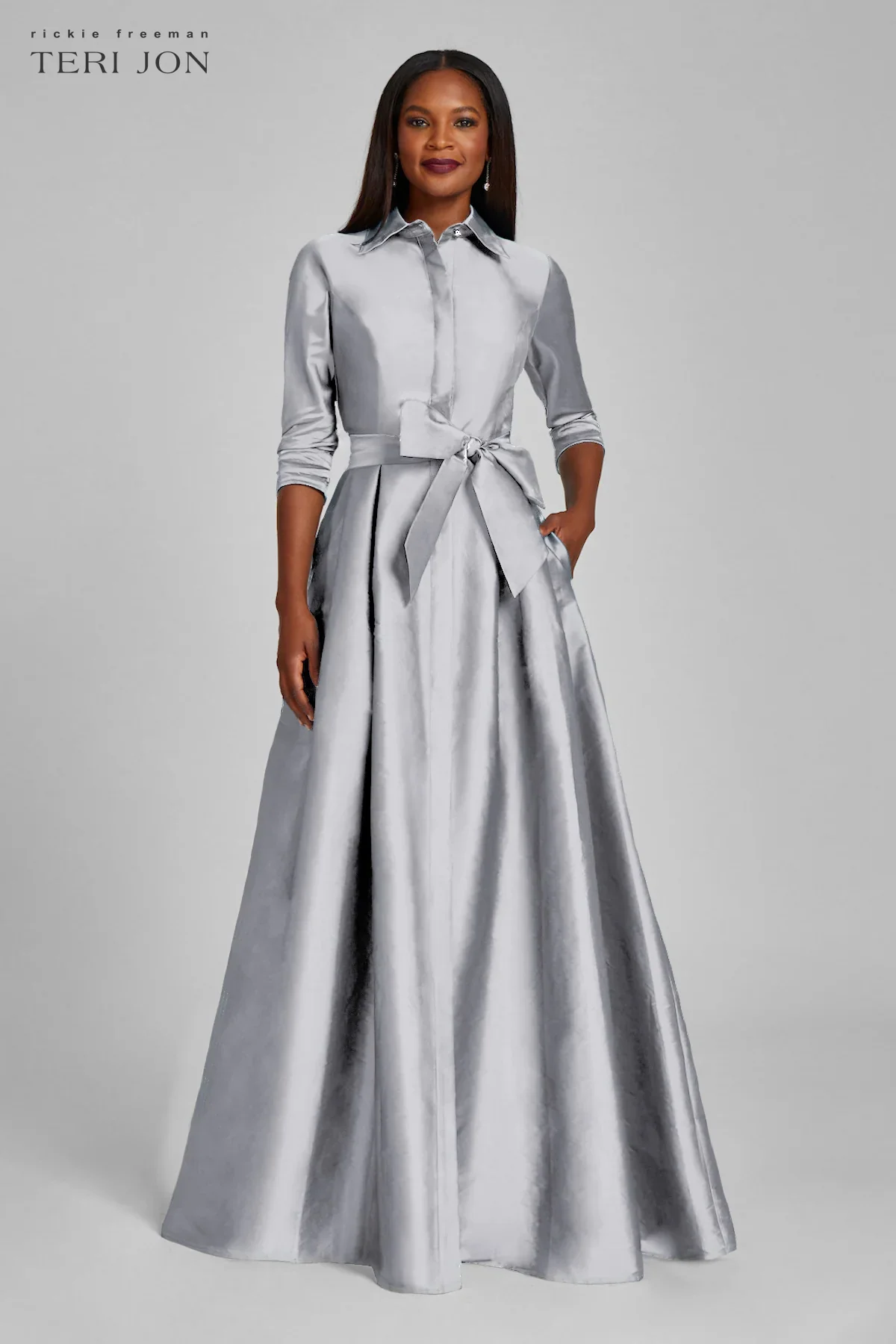 Teri Jon Taffeta Shirt Waist Evening Gown 229051 - Image 10