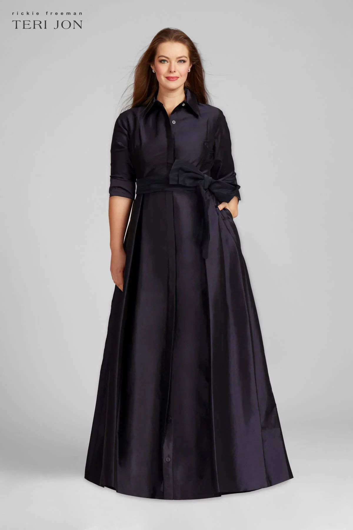 Teri Jon Taffeta Shirt Waist Evening Gown 229051 - Image 11