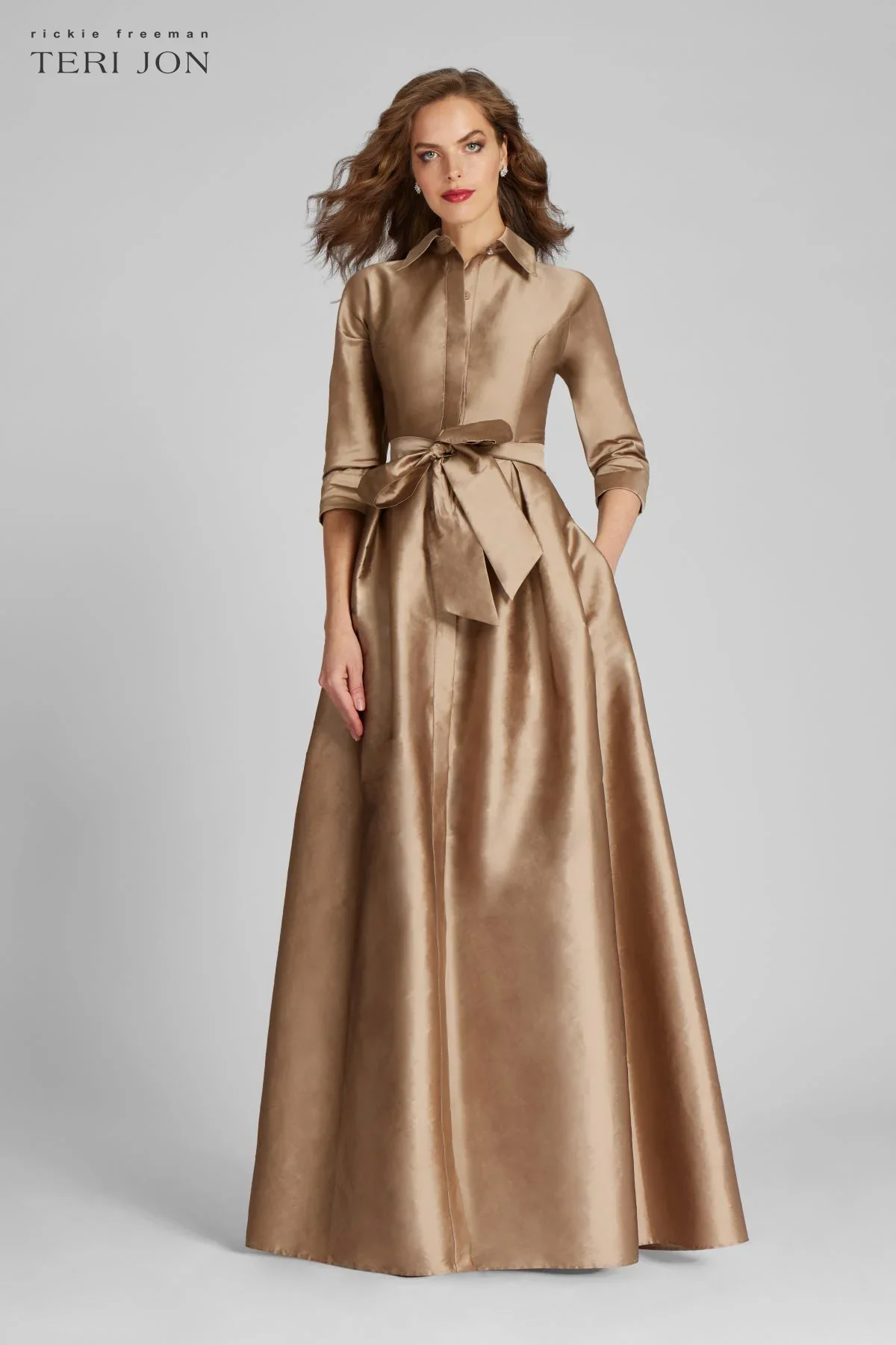 Teri Jon Taffeta Shirt Waist Evening Gown 229051 - Image 6