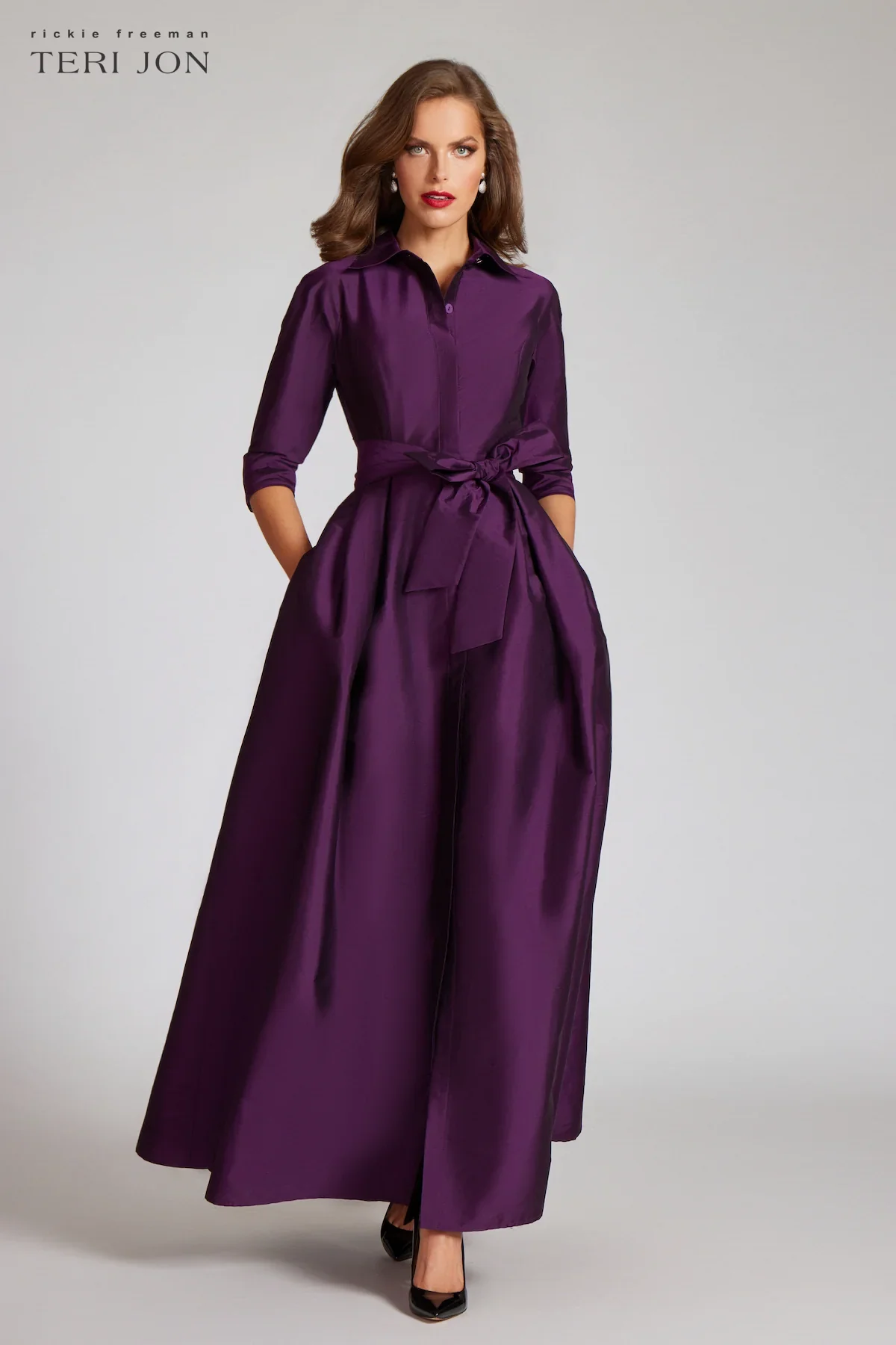 Teri Jon Taffeta Shirt Waist Evening Gown 229051 - Image 8