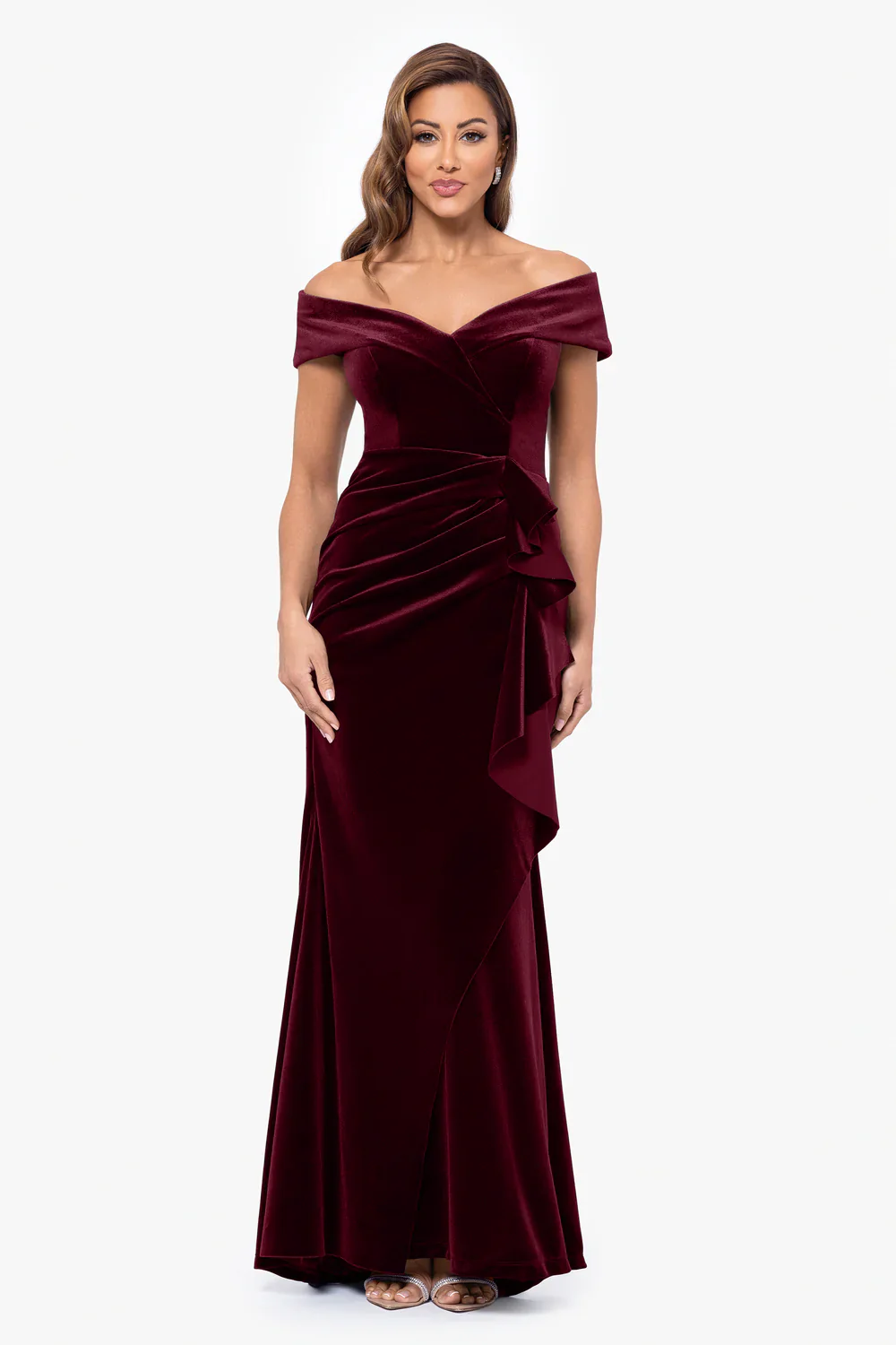 Xscape Evenings "Alana" Off the Shoulder Velvet Evening Gown 6484X - Image 5
