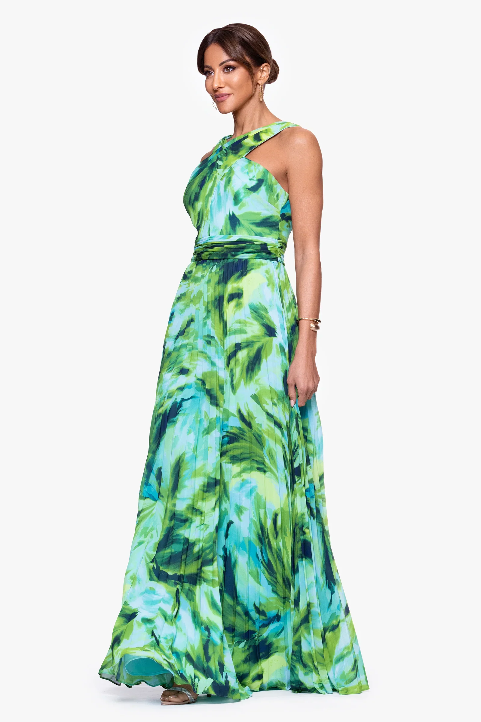 Xscape Evenings "Casey" Floral Print Chiffon Halter Neck Dress 6913X - Image 4