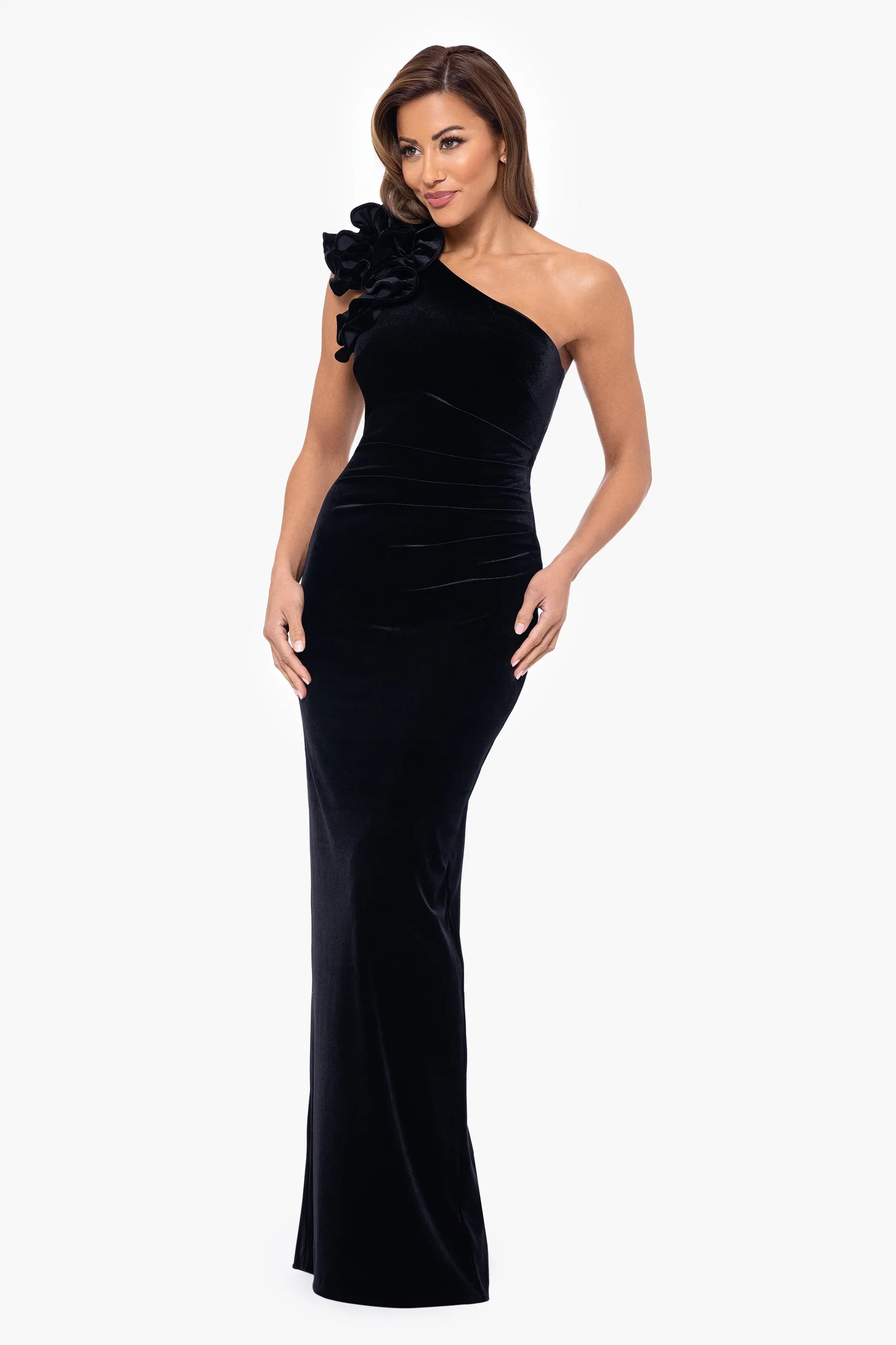 Xscape Evenings "Connie" One Shoulder Velvet Evening Gown 6547X - Image 3