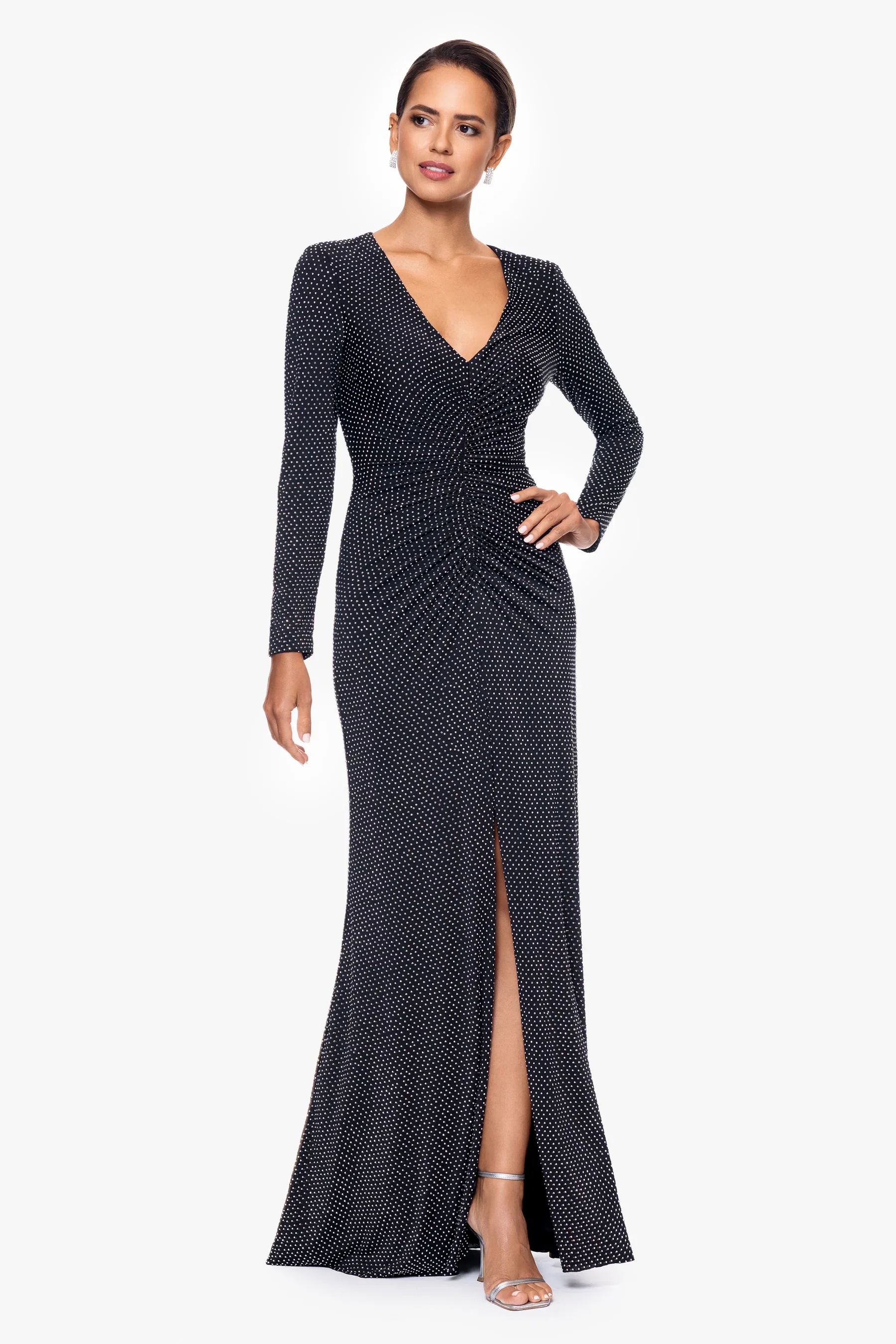 Xscape Evenings "Devin" Rhinestone Jersey Knit V-Neck Dress 6546X - Image 3