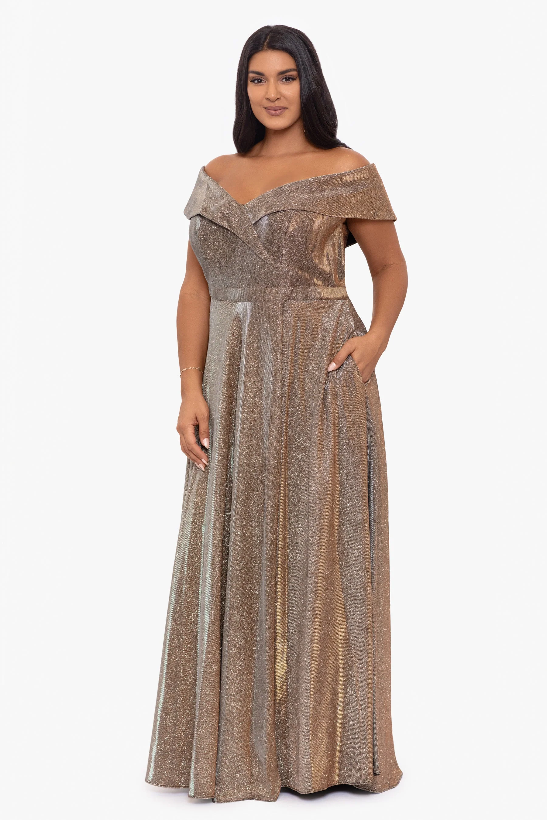 Xscape Evenings "Estelle" Off the Shoulder Glitter Evening Dress 5220X - Image 2
