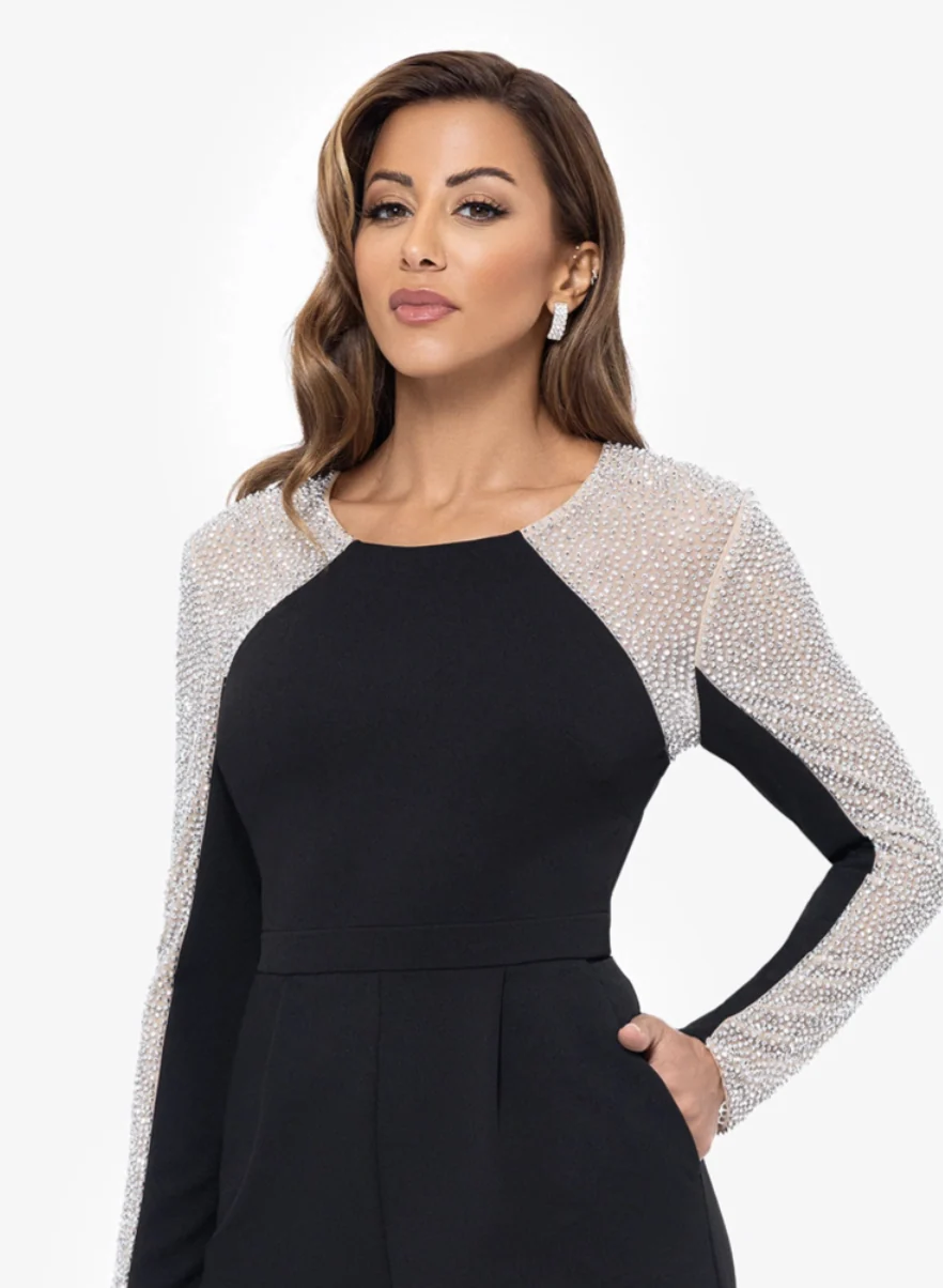 Xscape Evenings Long Sleeve Heat Stone Jumpsuit 6533X - Image 3