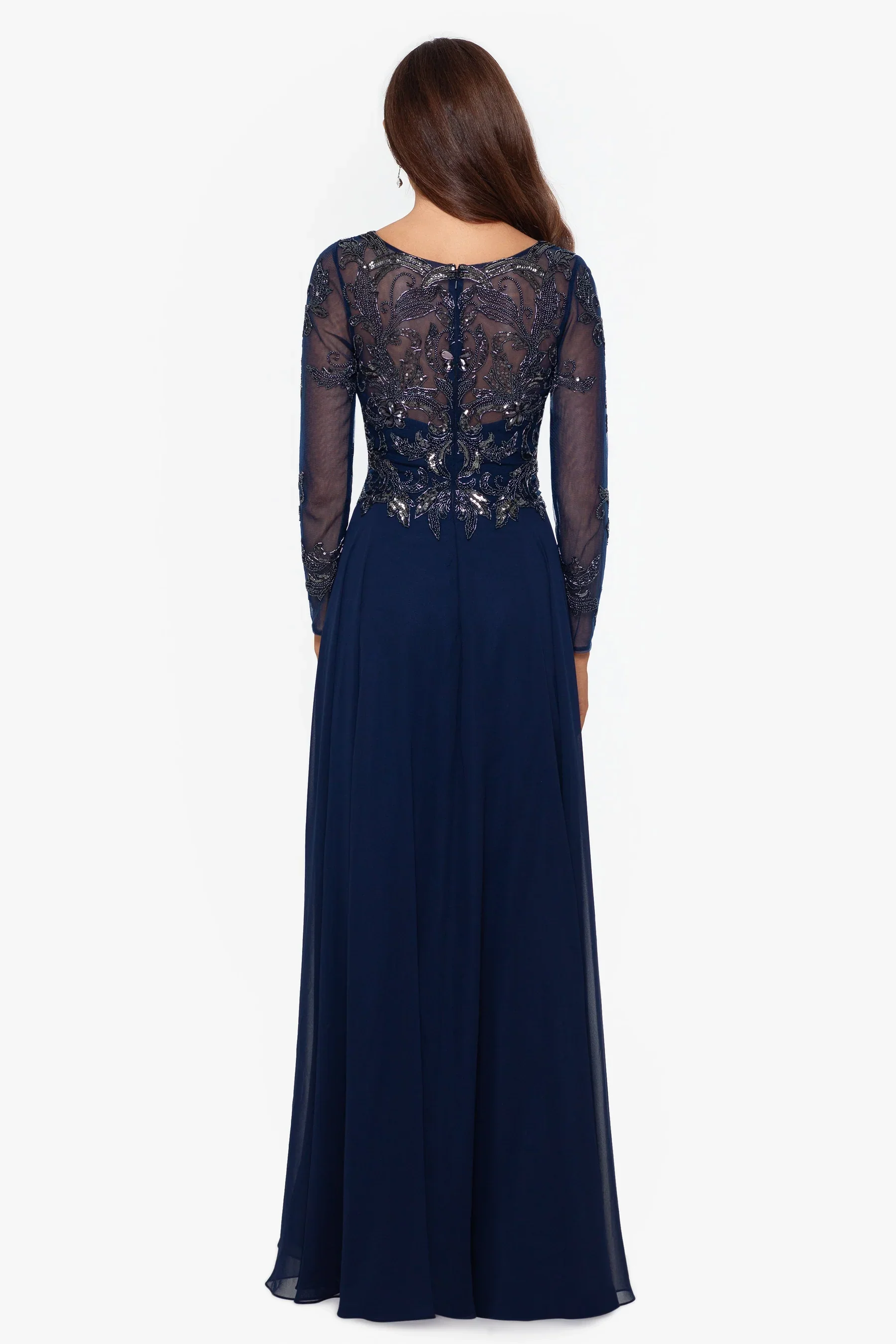 Xscape Evenings "Mason" Long Sleeve Beaded Chiffon Evening Dress 3174X - Image 2
