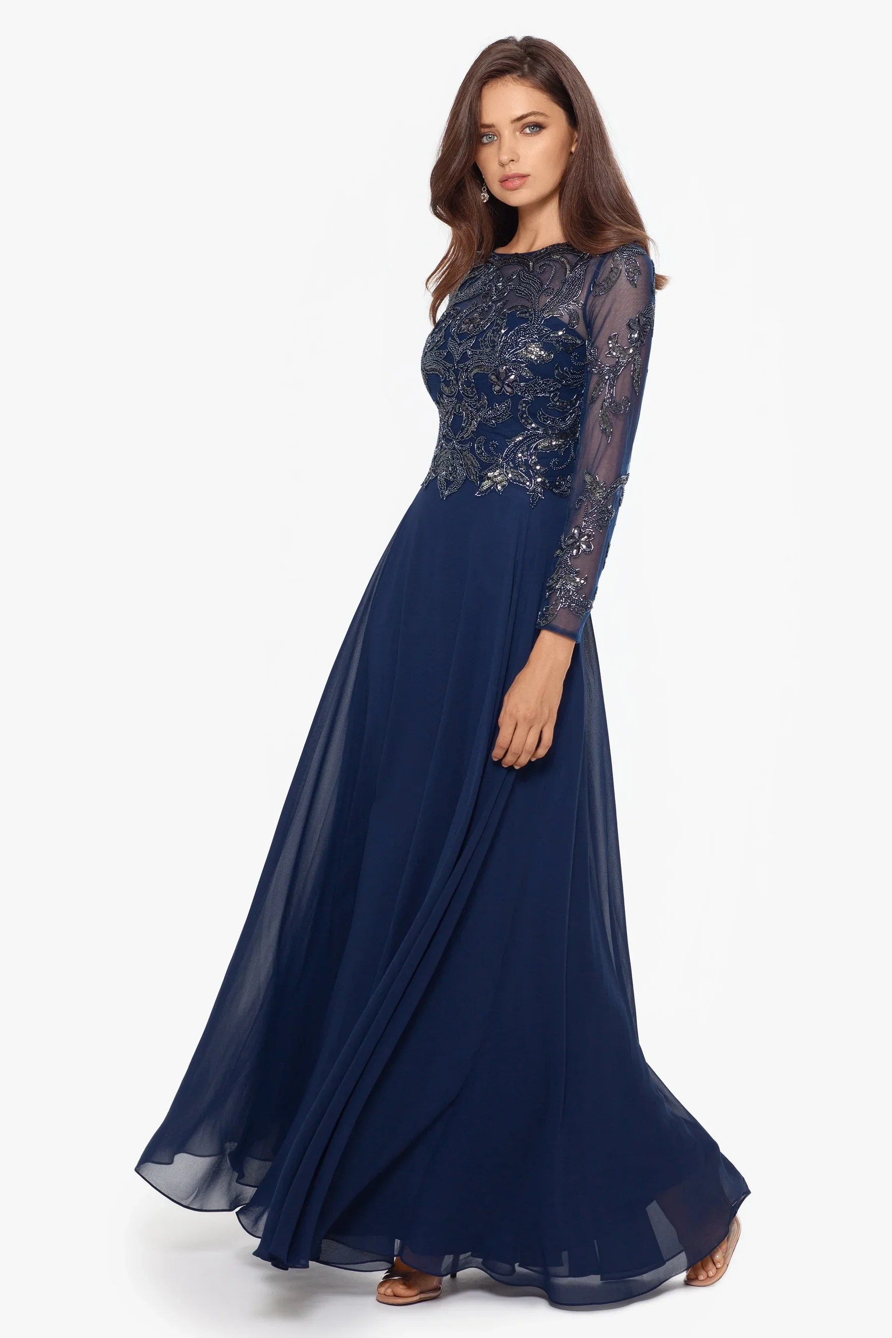 Xscape Evenings "Mason" Long Sleeve Beaded Chiffon Evening Dress 3174X - Image 3