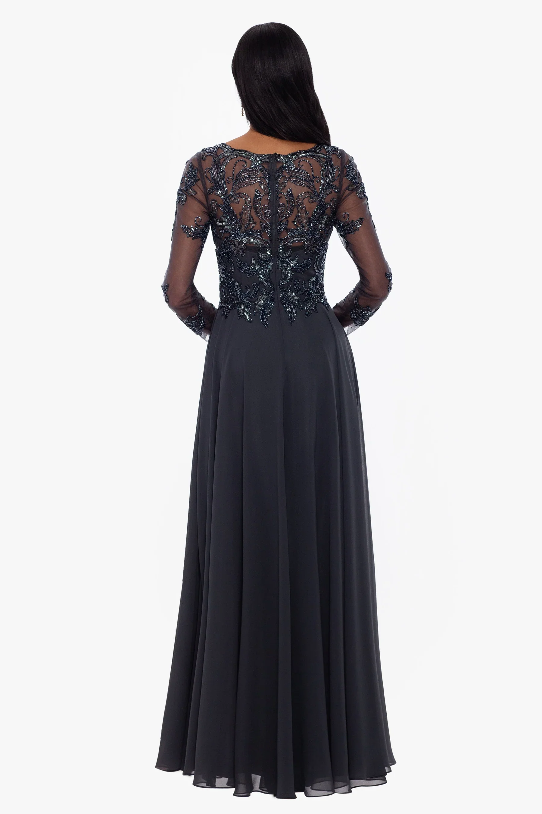 Xscape Evenings "Mason" Long Sleeve Beaded Chiffon Evening Dress 3174X - Image 5