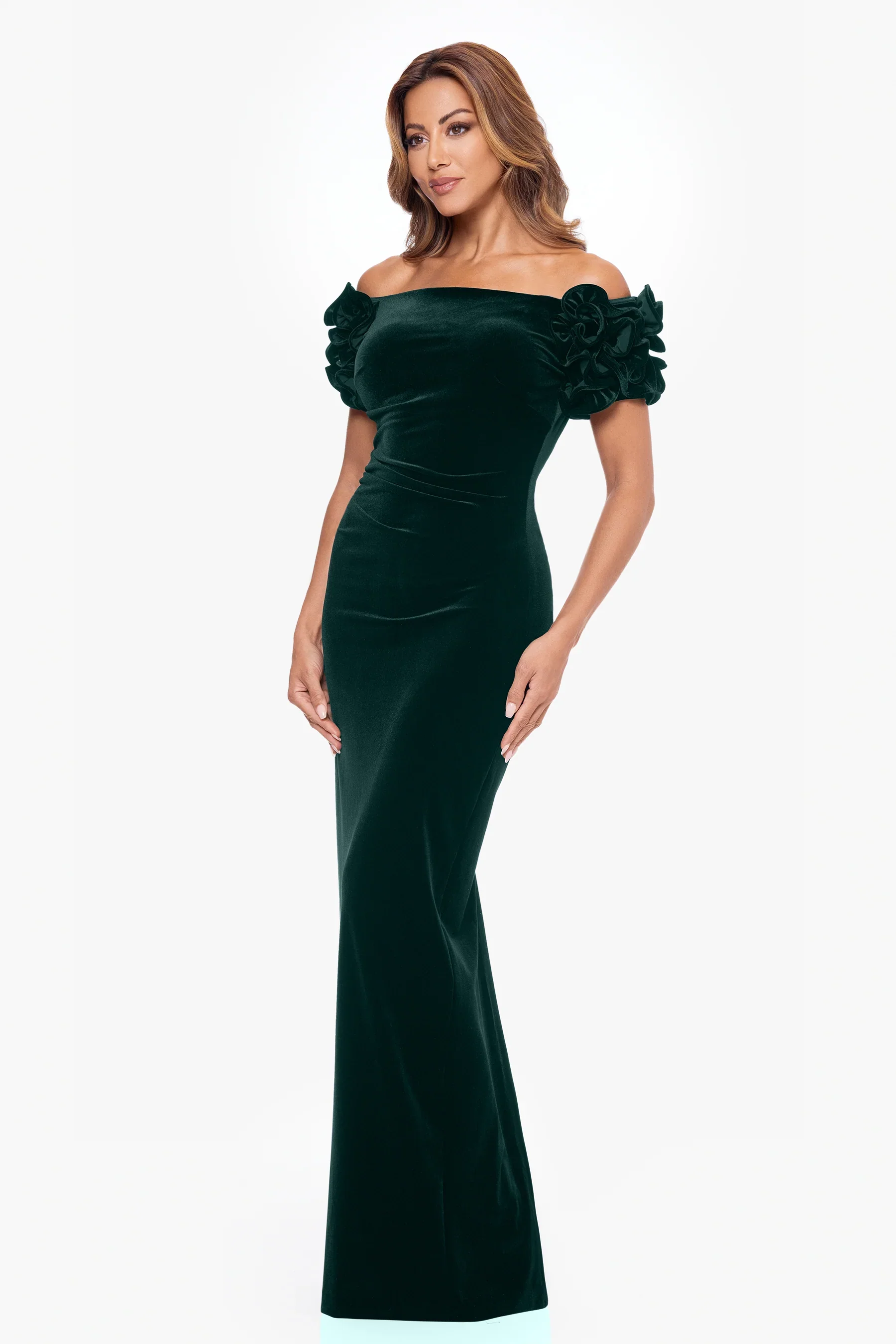 Xscape Evenings "Rosie" Off the Shoulder Velvet Evening Gown 6408X - Image 3